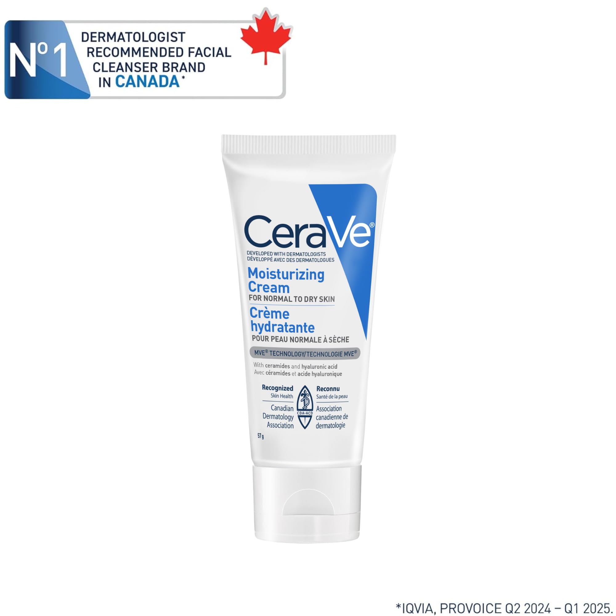 CeraVe Moisturizing Cream Travel Size Daily Face and Body Moisturizer for Normal to Dry Skin with Hyaluronic Acid Fragrance Free, 57 Grams