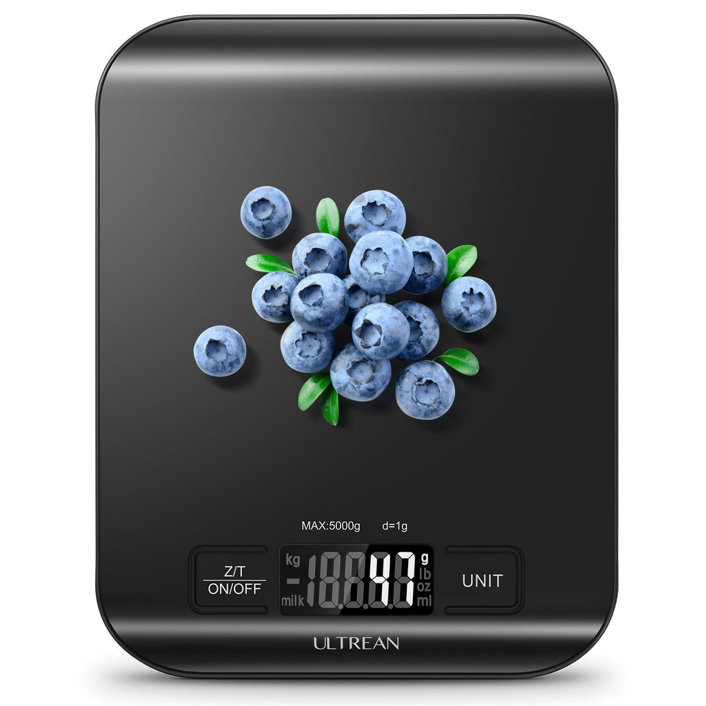 Ultrean Food Scale, Digital Kitchen Scale Weight Grams and Ounces for Baking and Cooking, 6 Units with Tare Function, 11lb (Batteries Included) (Black)