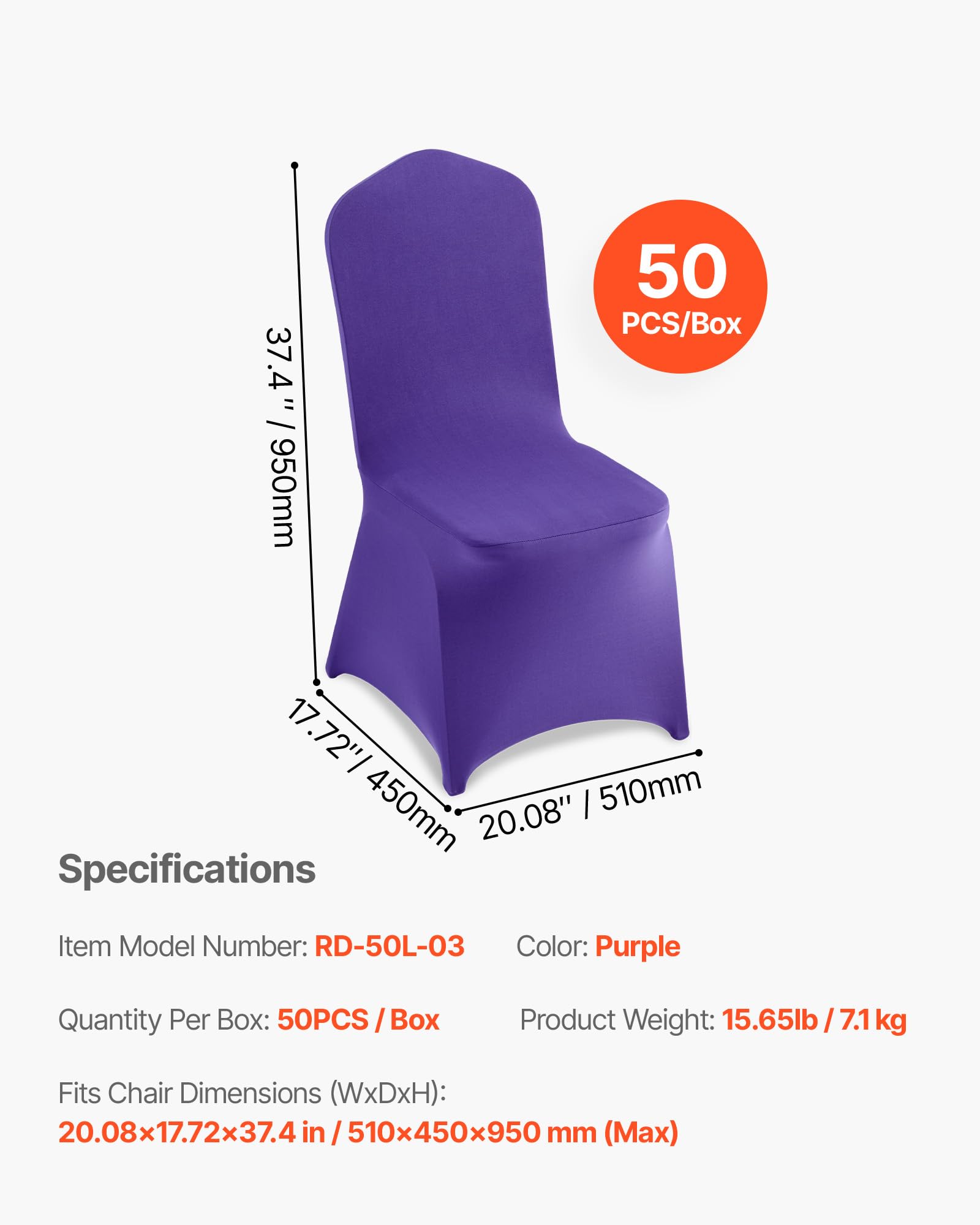 VEVOR 50 Pcs Navy Blue Chair Covers, Polyester Spandex Chair Cover, Stretch Slipcovers for Wedding Party Dining Banquet Flat-Front Chair Covers, Fits Chair Measures up to 20.08 x 17.72 x 37.4 inch