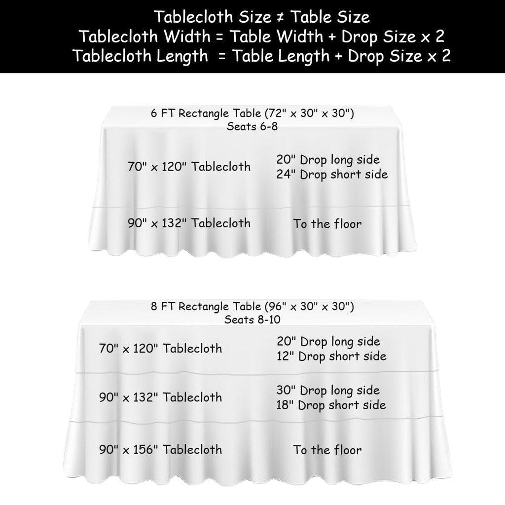 Urby Tablecloth for 6-8ft Rectangle Tables 8-12 Person, Nappe de Table rectangulaire, Machine Washable Polyester Table Cloths. XXL. White. 90'' x 132''