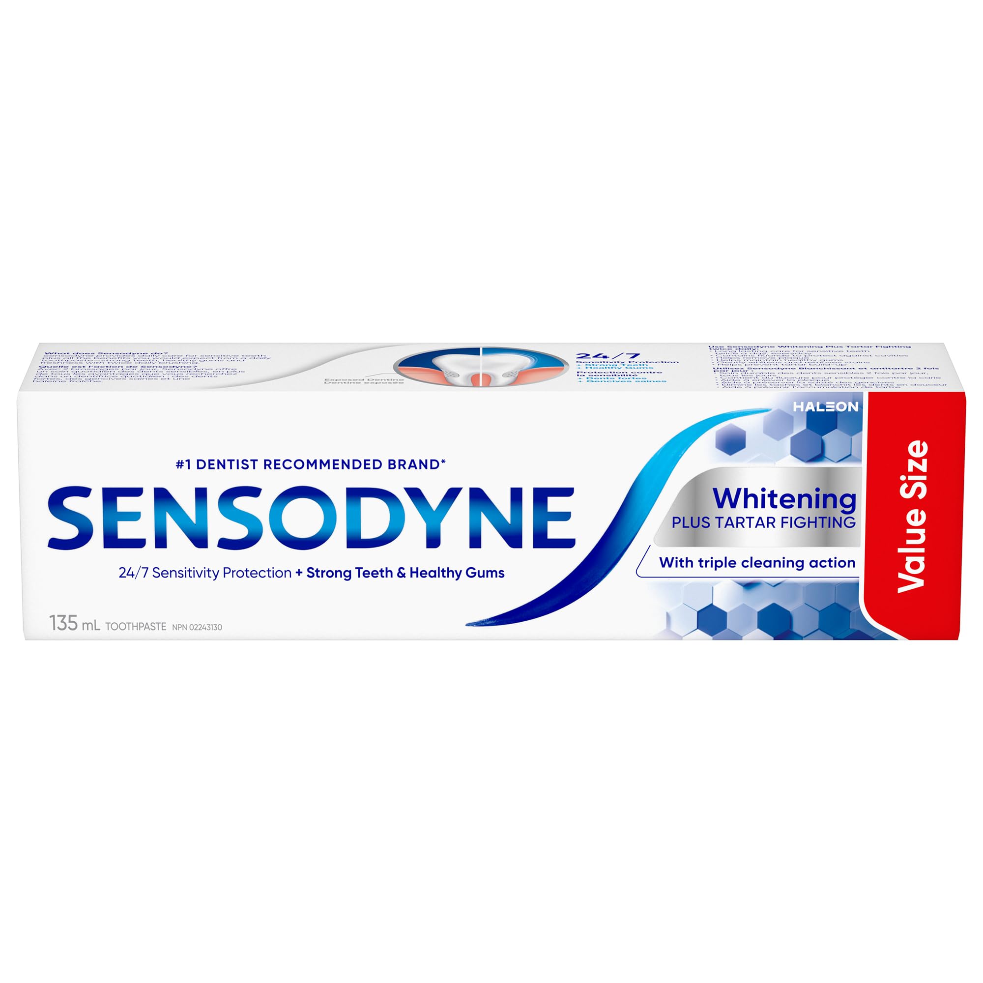 Sensodyne Whitening & Tartar toothpaste, Strengthens Protects and Whitens Sensitive Teeth, 135 mL (Packaging May Vary)