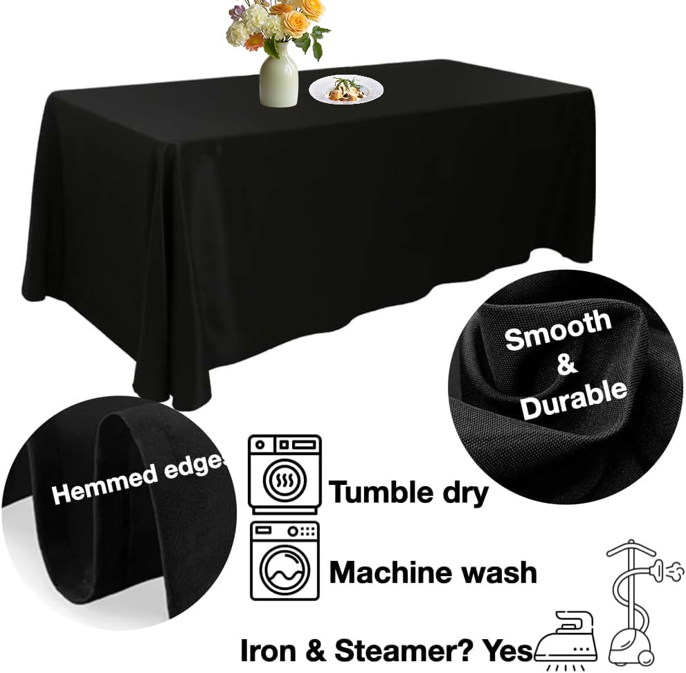 Urby Tablecloth for 6-8ft Rectangle Tables 8-12 Person, Nappe de Table rectangulaire, Machine Washable Polyester Table Cloths. XXL. White. 90'' x 132''