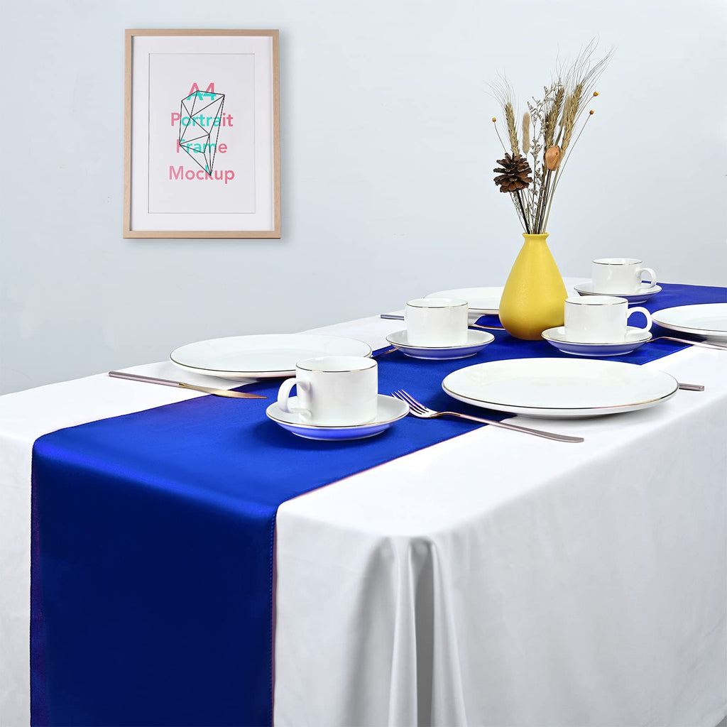 Pesonlook 15 Pack Royal Blue Table Runners 12 x 108 Inch Long for Rectangle Round Tables, Satin Table Runner for Wedding, Birthday Party Banquets Graduation Engagements Decoration