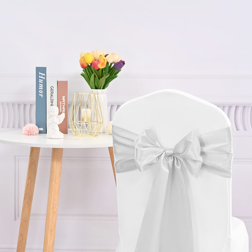 100 PCS Satin Chair Sashes Red Bows Sashes for Chair Covers, Washable Reusable Chair Cover Back Tie Supplies for Wedding Reception Events Banquets Home Kitchen Decoration (7 x 108 inch)