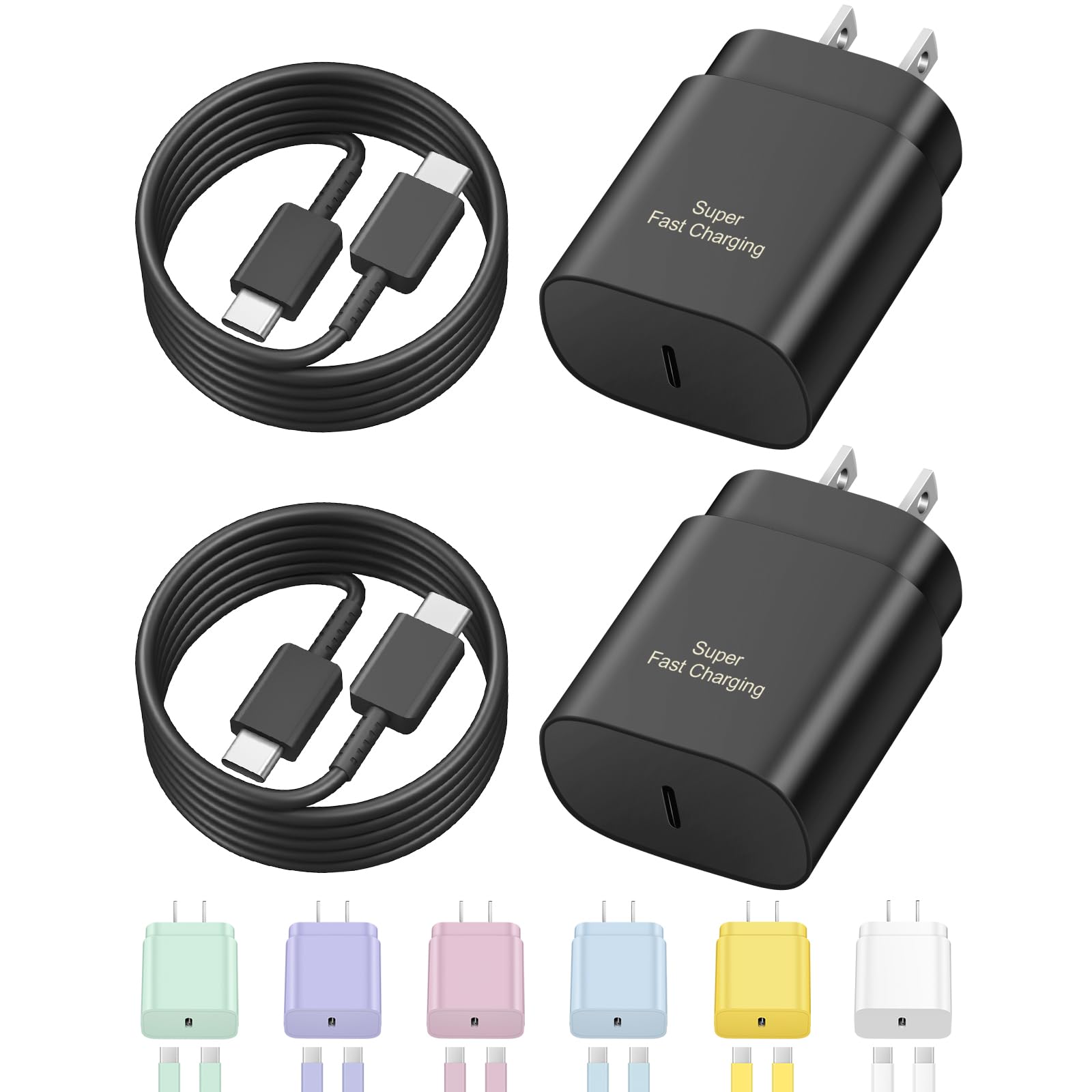 USB C Fast Charger,2 Pack Type C Fast Charger Wall Charger Super Fast Charging Block for Galaxy S24 S23 S22 S21 S20 Ultra S10 S9, Note 20 10 9, with 6ft USB C to Type C Cable 25W Charger Adapter