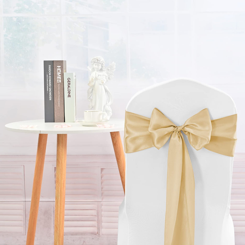 100 PCS Satin Chair Sashes Red Bows Sashes for Chair Covers, Washable Reusable Chair Cover Back Tie Supplies for Wedding Reception Events Banquets Home Kitchen Decoration (7 x 108 inch)