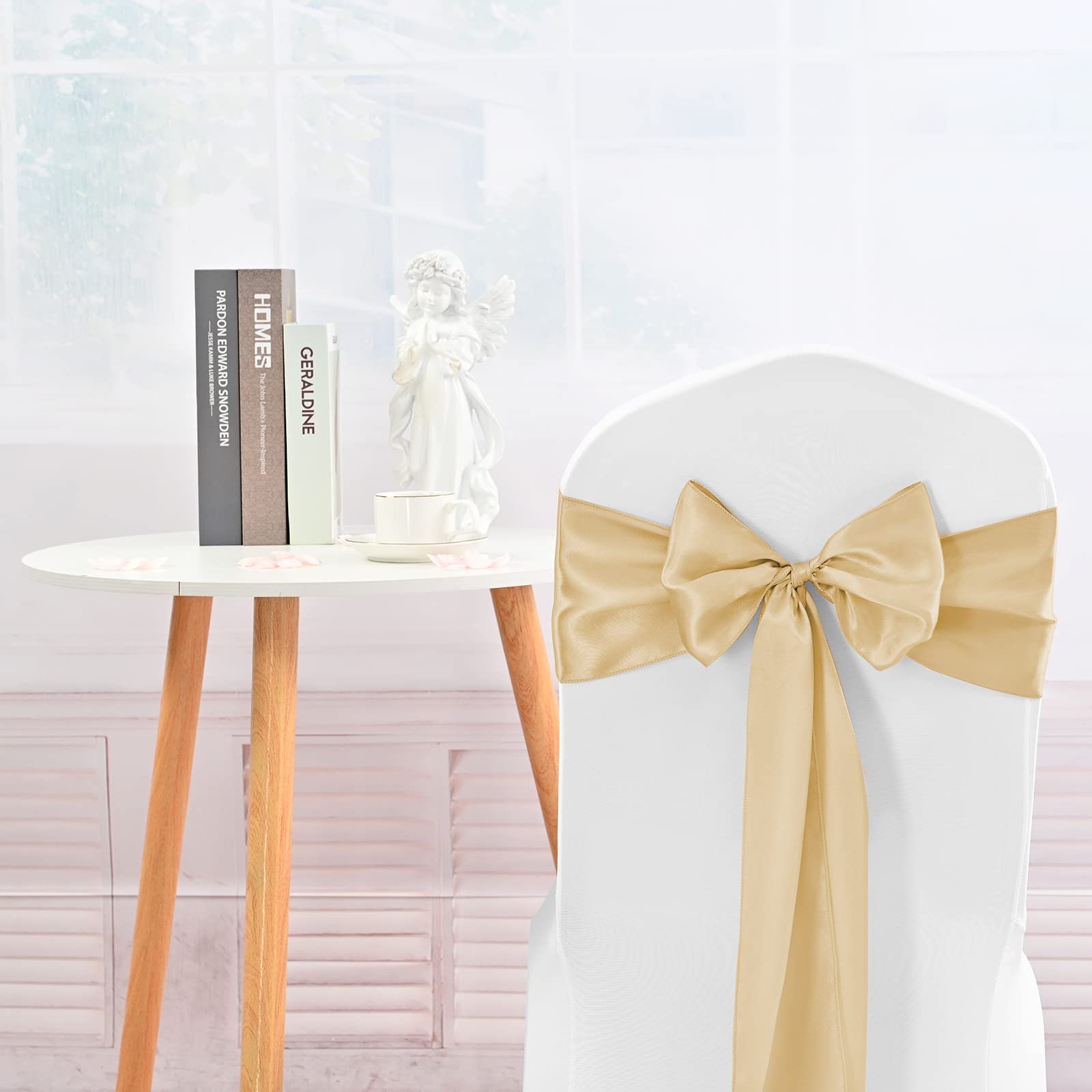 100 PCS Satin Chair Sashes Red Bows Sashes for Chair Covers, Washable Reusable Chair Cover Back Tie Supplies for Wedding Reception Events Banquets Home Kitchen Decoration (7 x 108 inch)
