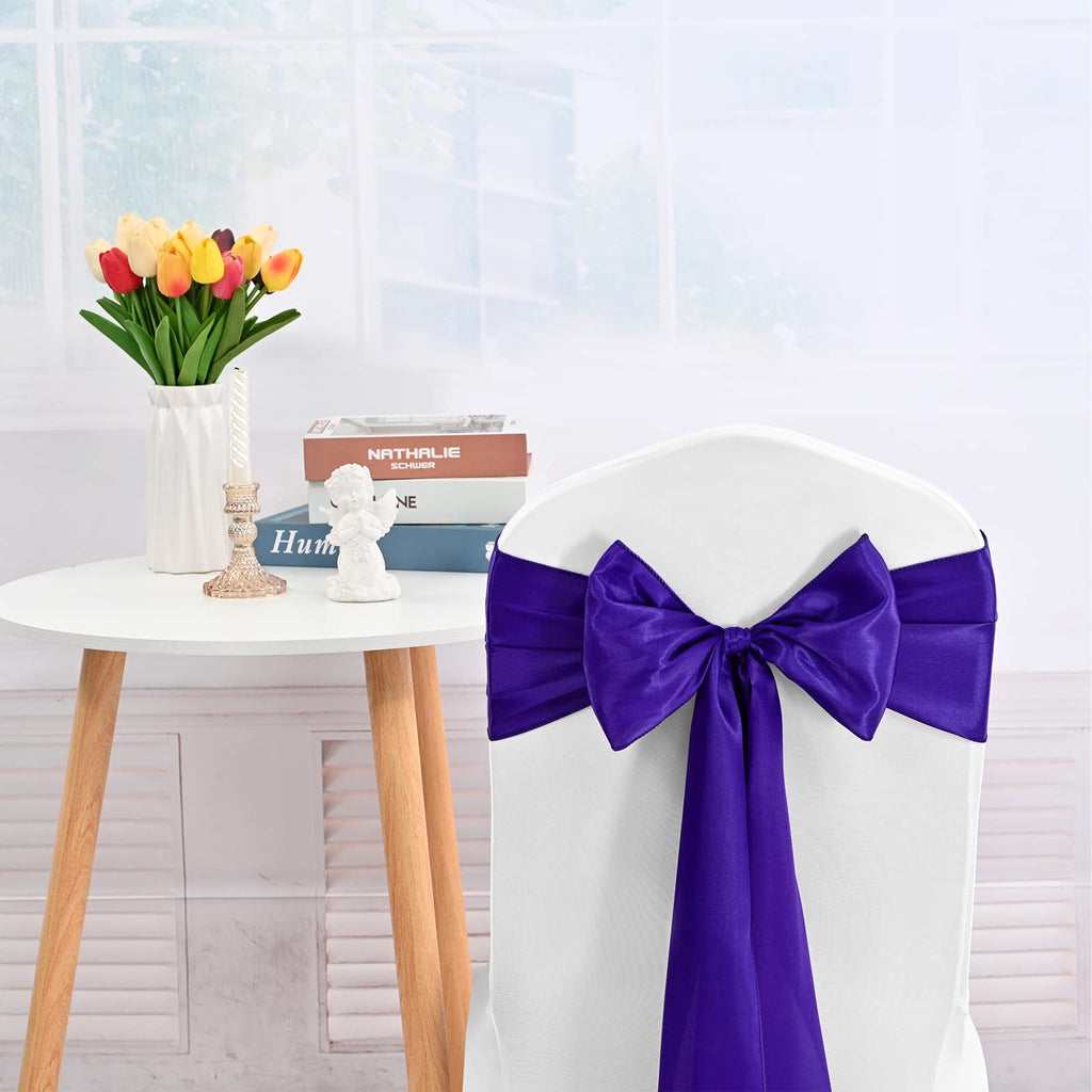 100 PCS Satin Chair Sashes Red Bows Sashes for Chair Covers, Washable Reusable Chair Cover Back Tie Supplies for Wedding Reception Events Banquets Home Kitchen Decoration (7 x 108 inch)