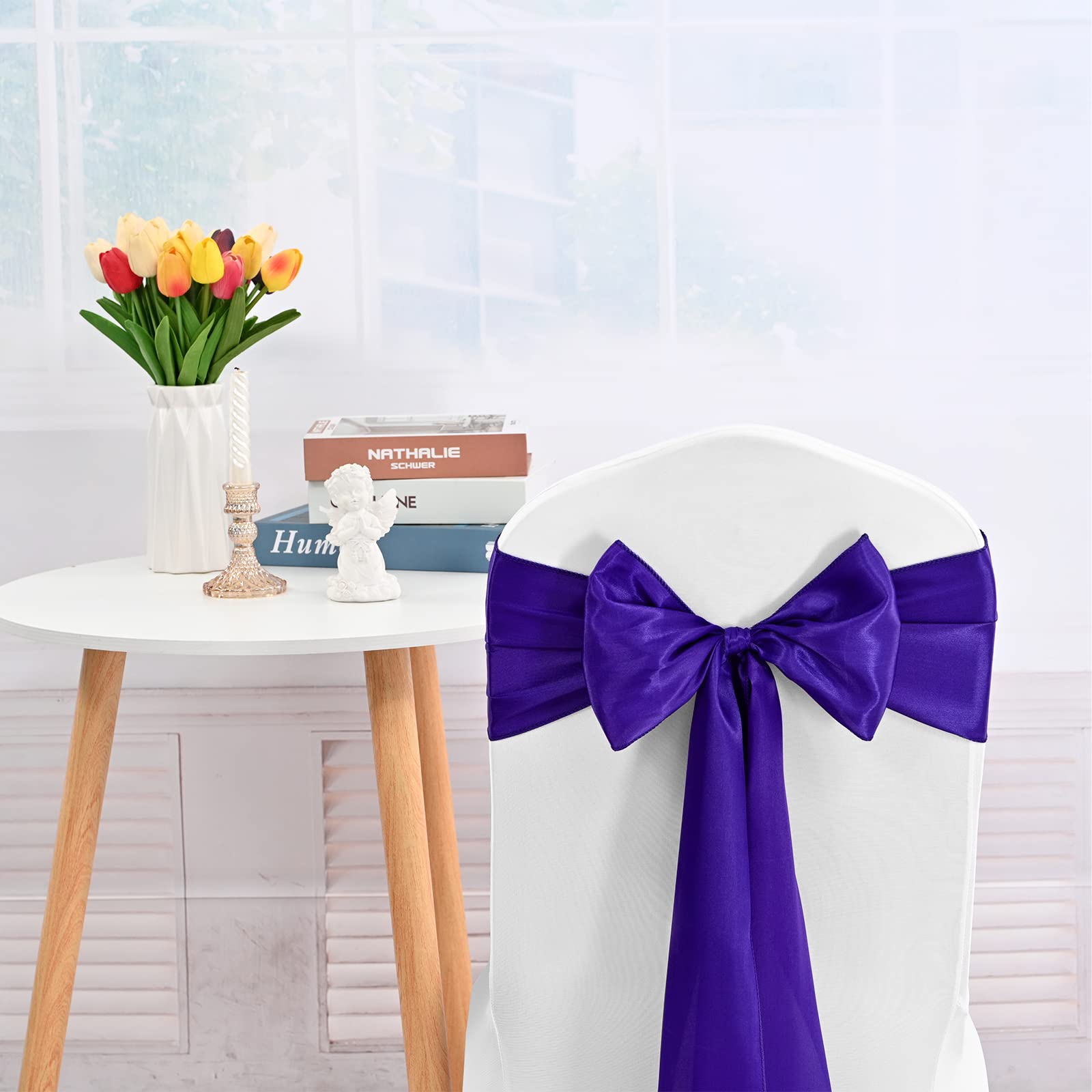 100 PCS Satin Chair Sashes Red Bows Sashes for Chair Covers, Washable Reusable Chair Cover Back Tie Supplies for Wedding Reception Events Banquets Home Kitchen Decoration (7 x 108 inch)