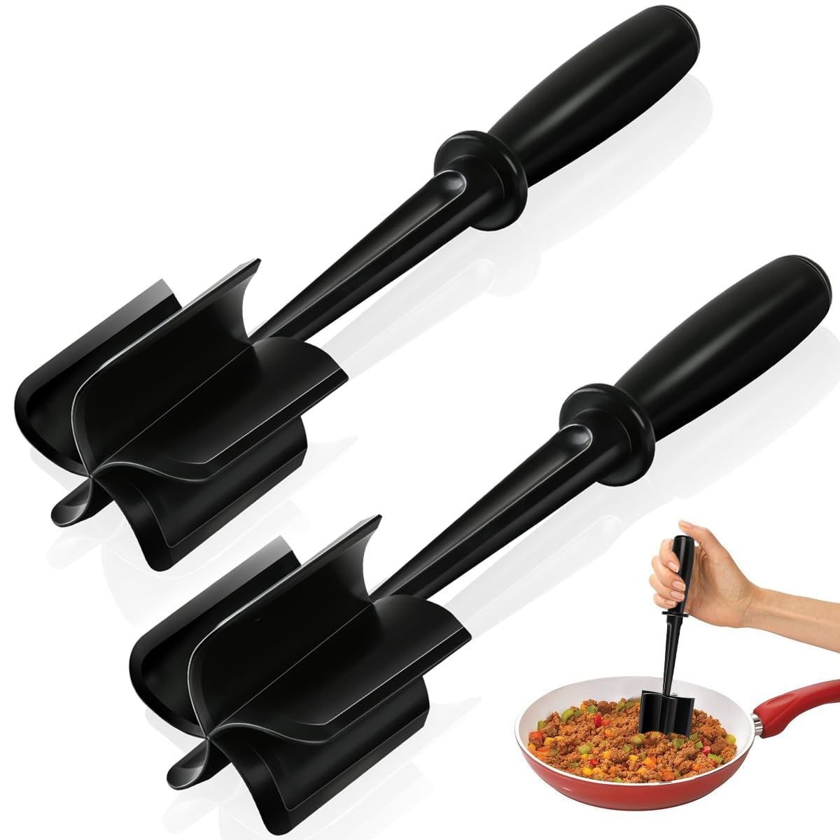 Meat Chopper, Hamburger Chopper Utensil, Professional Heat Resistant Nylon, Masher & Smasher Meat, Potato Masher Ground Beef & Turkey -Non Stick Mix Chopper for Kitchen Tool