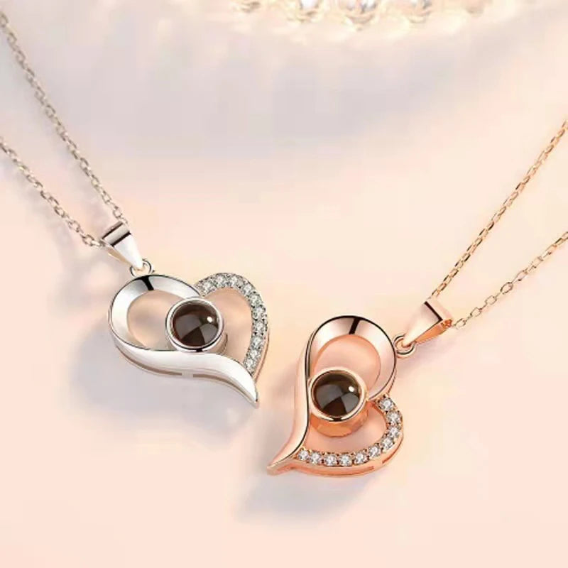 S925 Sterling Silver Custom Color Picture Projection Necklace Heart Pendant For Mom Girlfriend Valentine Birthday Romantic Gifts