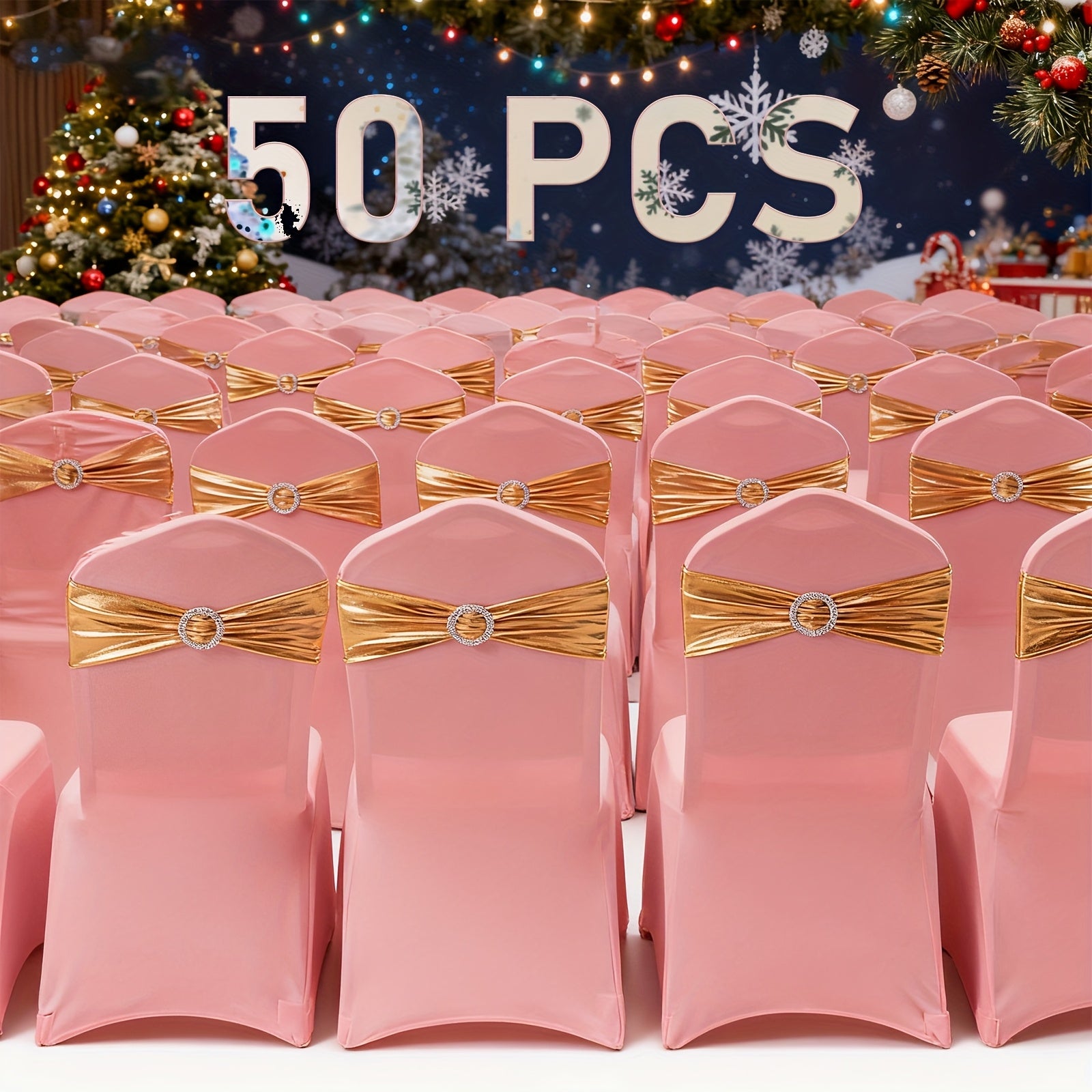 50pcs Spandex Chair Sashes with Bowknot - Elastic Chair Bands with Sliders & Buckles for Wedding, Party, Banquet Decoration