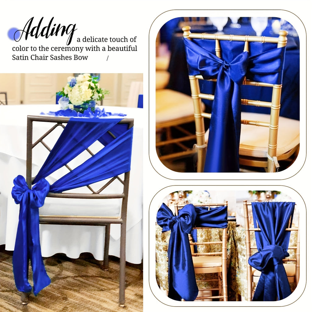 50pcs Satin Chair Sashes - Elastic Band Ribbon Bows for Wedding, Banquet & Party Decoration (7x108 inch)