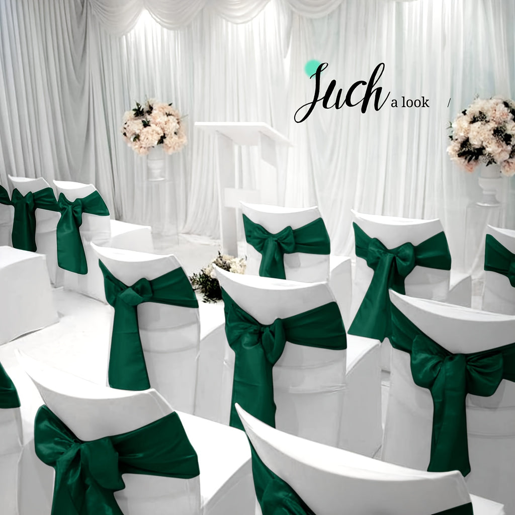50pcs Satin Chair Sashes - Elastic Band Ribbon Bows for Wedding, Banquet & Party Decoration (7x108 inch)
