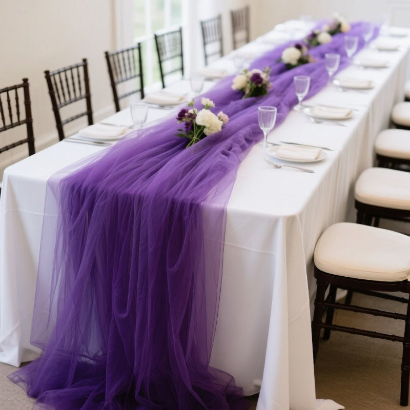 Light Purple Tulle Fabric - Soft Polyester Material for Wedding Decor, Chair & Table Coverings (6-8 pcs)