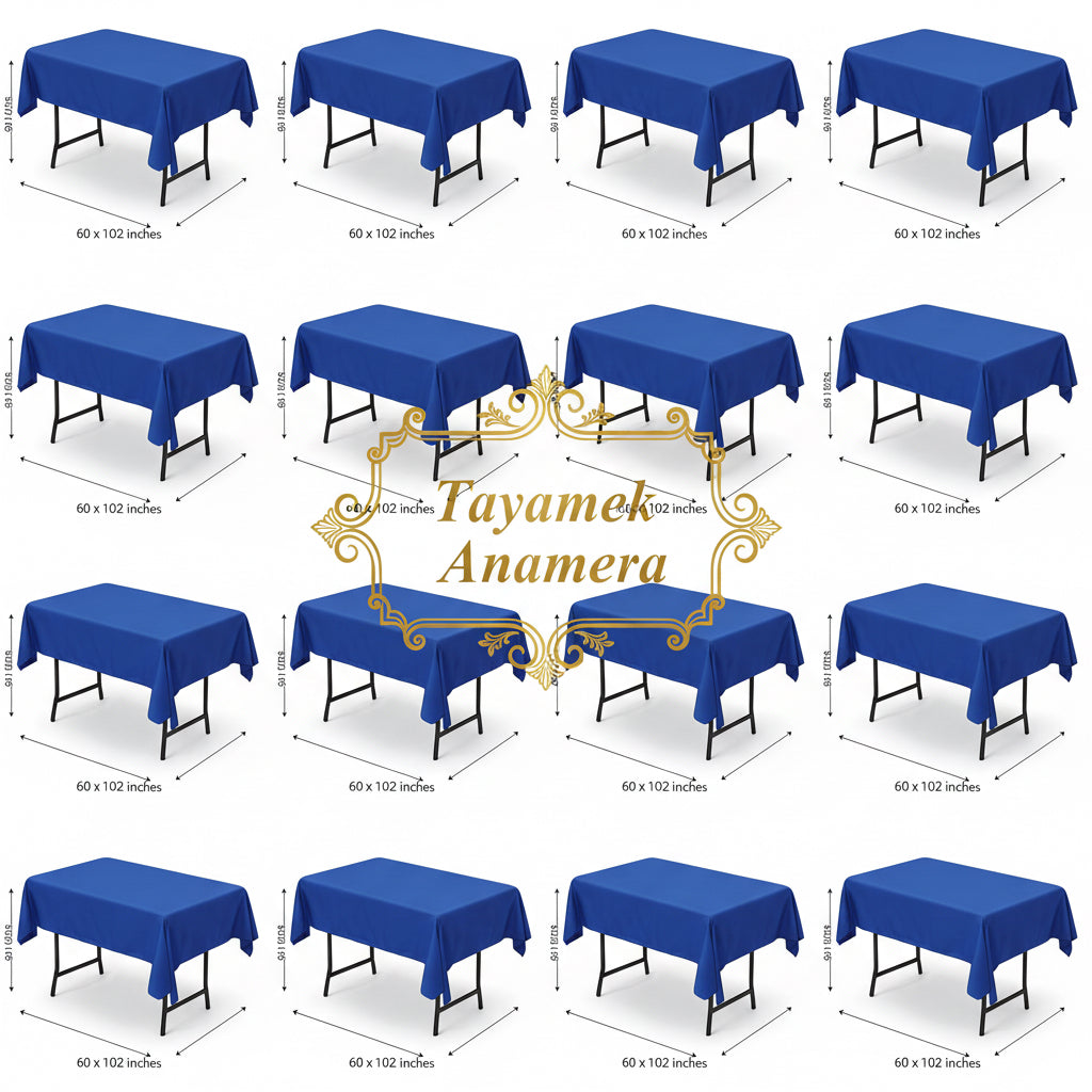 Fani 60 x 102 Inch Royal Blue Rectangular Tablecloth - Polyester, Wrinkle & Stain Resistant - Rental