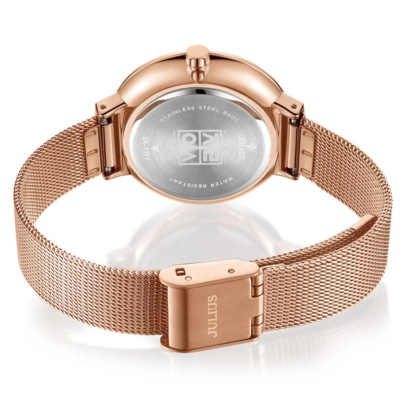 New Crystal Julius Lady Women's Watch MIYOTA Fashion Hours Stainless Steel Bracelet Clock Girl's Birthday Valentine Gift Box