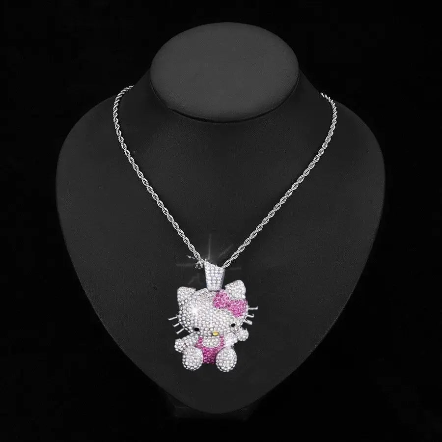 Kawaii Sanrios HelloKitty New Necklace Full Drill Pendant Collarbone Chain for Women Sparkling Crystal Birthday Valentine Gift
