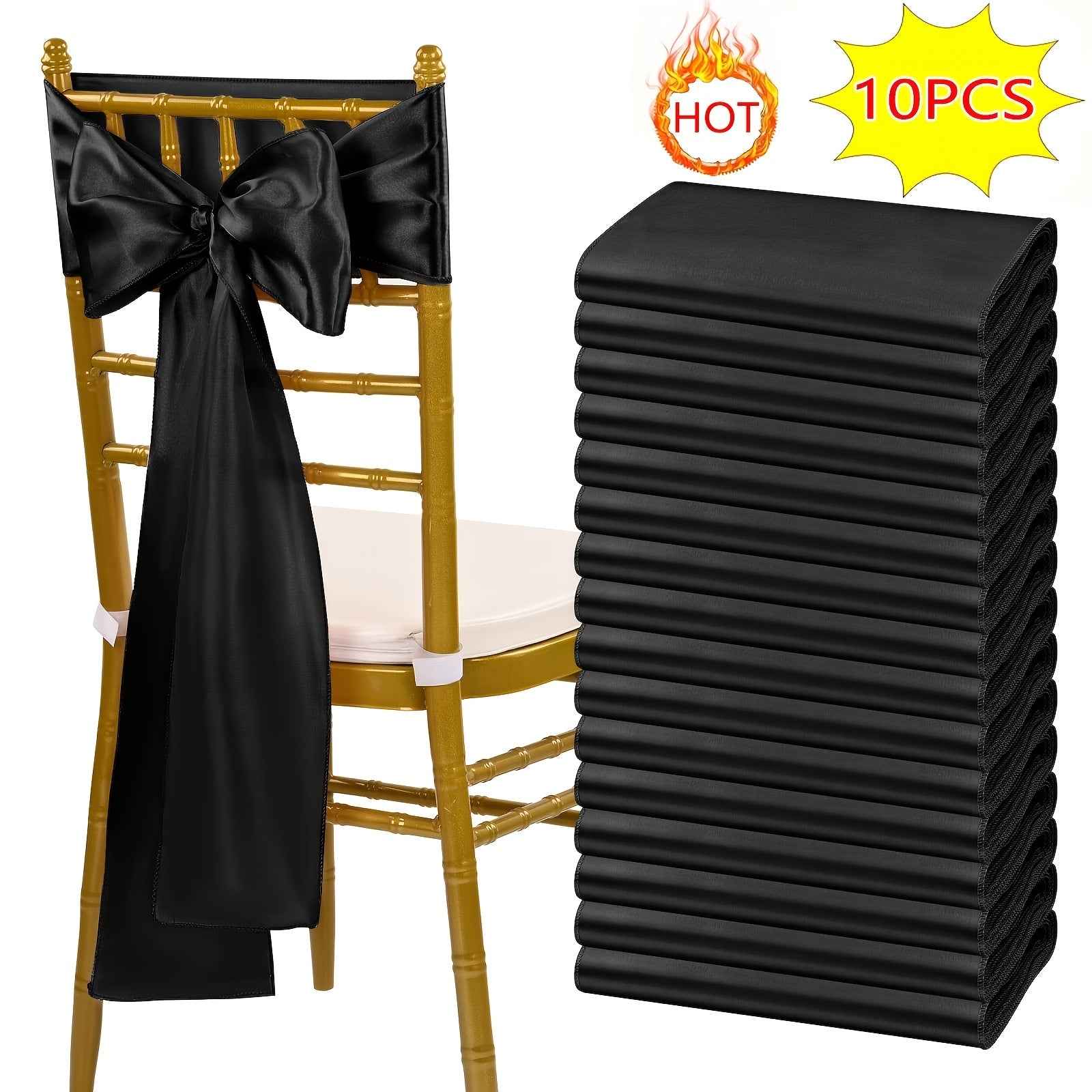 10-Pack Satin Chair Ties & Table Runners - 7x108 Inch Party Streamers for Weddings, Birthdays & Events