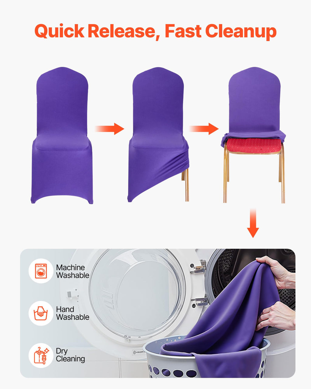VEVOR 50 Pcs Navy Blue Chair Covers, Polyester Spandex Chair Cover, Stretch Slipcovers for Wedding Party Dining Banquet Flat-Front Chair Covers, Fits Chair Measures up to 20.08 x 17.72 x 37.4 inch