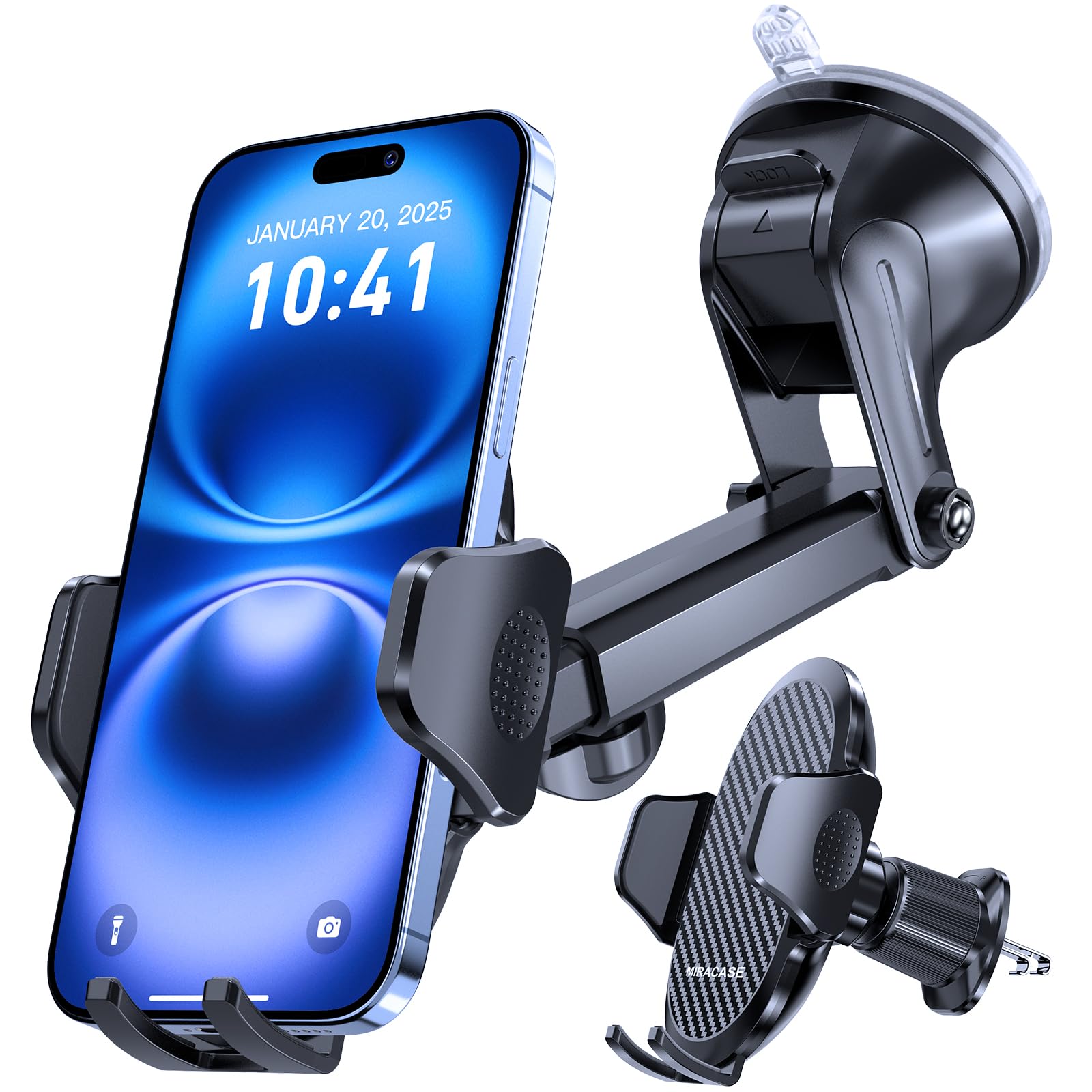 Miracase Car Phone Mount, [Upgraded Strong Military Grade Suction Cup] Long Arm Phone Holder for Car Dashboard Windshield Vent, Hands Free Cell Phone Holder Compatible with All Mobile Phones