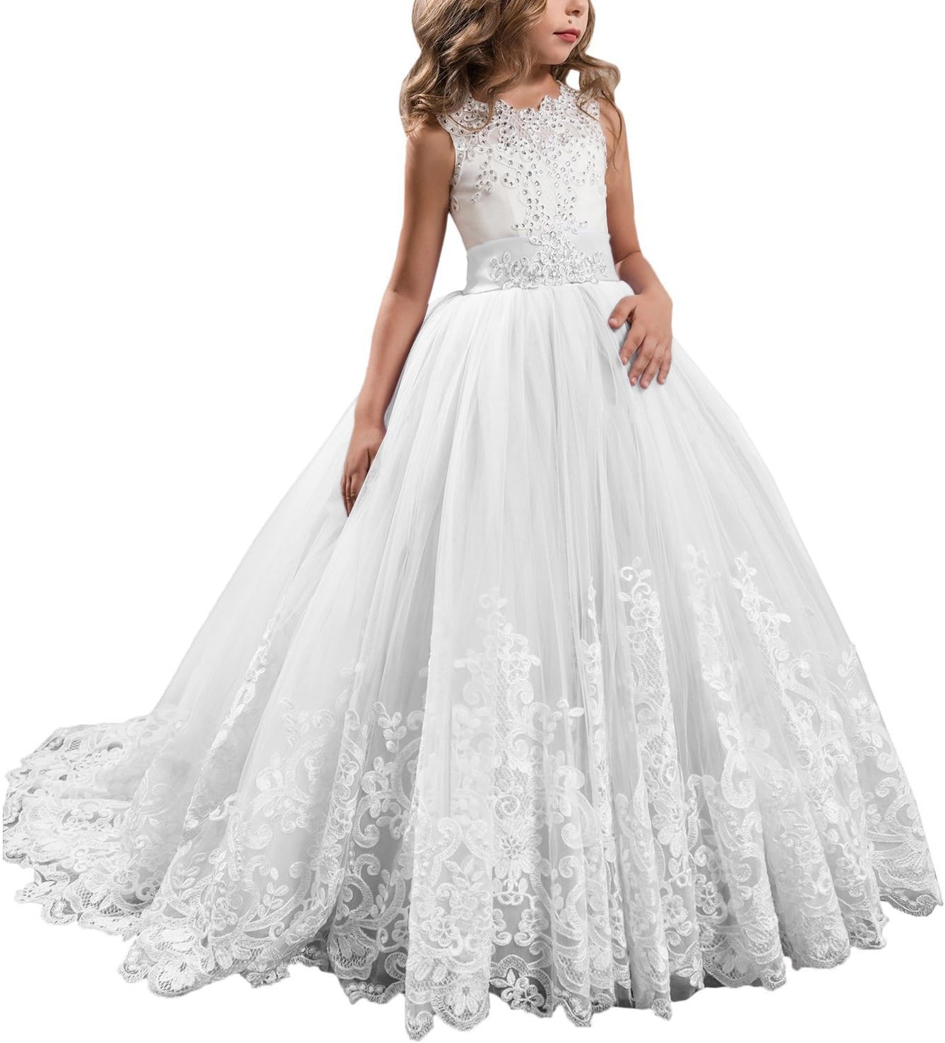 Girls Lace Princess Dress for Birthday Party Wedding Bridesmaid Prom Formal Ball Gown Puffy Tulle Dresses