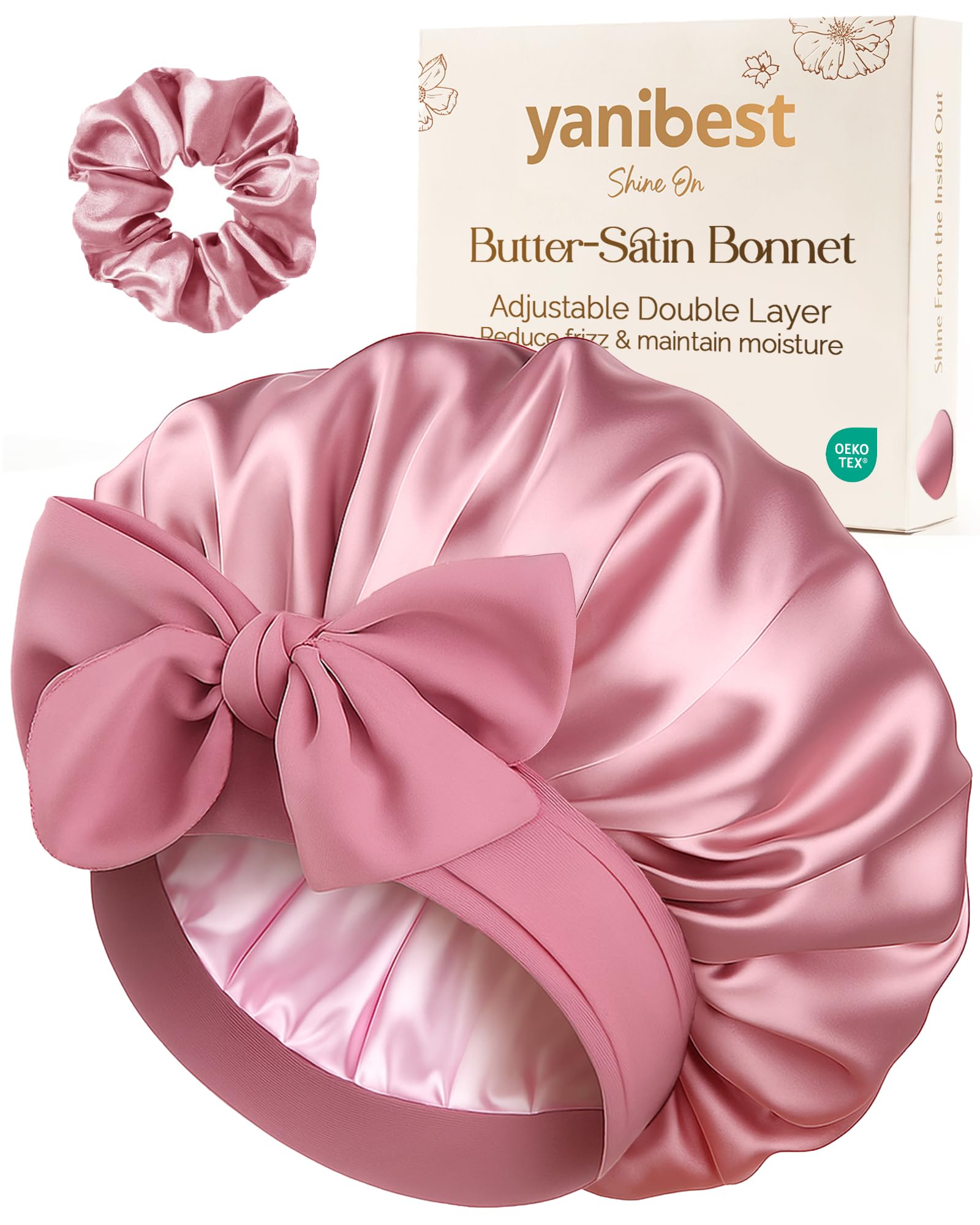 YANIBEST Double Layer Satin Silk Bonnet for Sleeping Hair Bonnet with Elastic Tie Band for Curly Hair Wig Caps