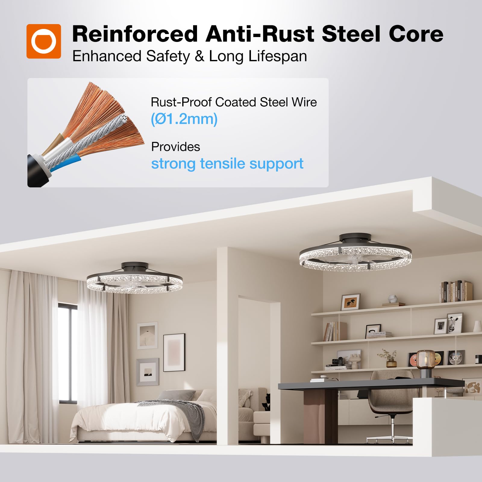 addlon Ceiling Fans with Lights and Remote, 24'' Low Profile Ceiling Fans, 3000-6000K Dimmable Modern Flush Mount LED Fan Light, Fandelier Ceiling Fan for Bedroom, Kitchen, Living Room, Office, Black
