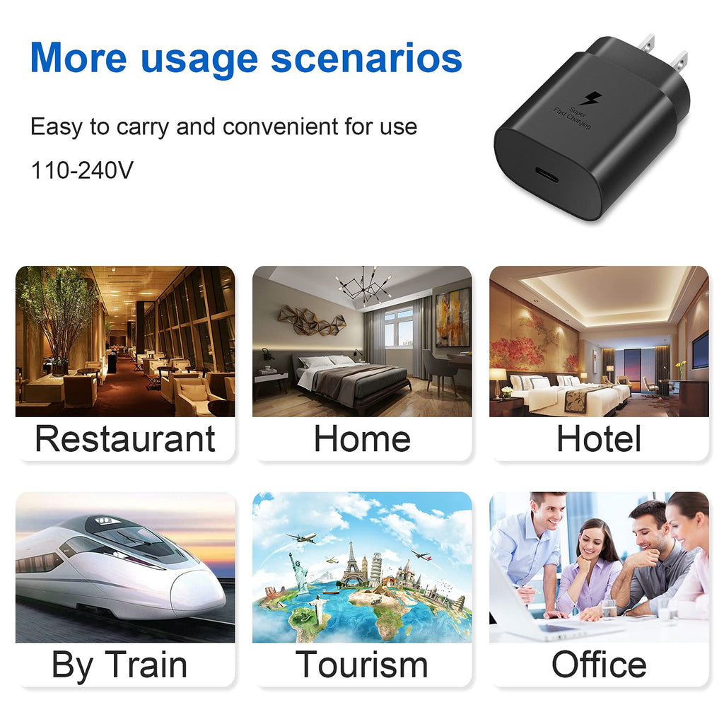 USB C Fast Charger,2 Pack Type C Fast Charger Wall Charger Super Fast Charging Block for Galaxy S24 S23 S22 S21 S20 Ultra S10 S9, Note 20 10 9, with 6ft USB C to Type C Cable 25W Charger Adapter