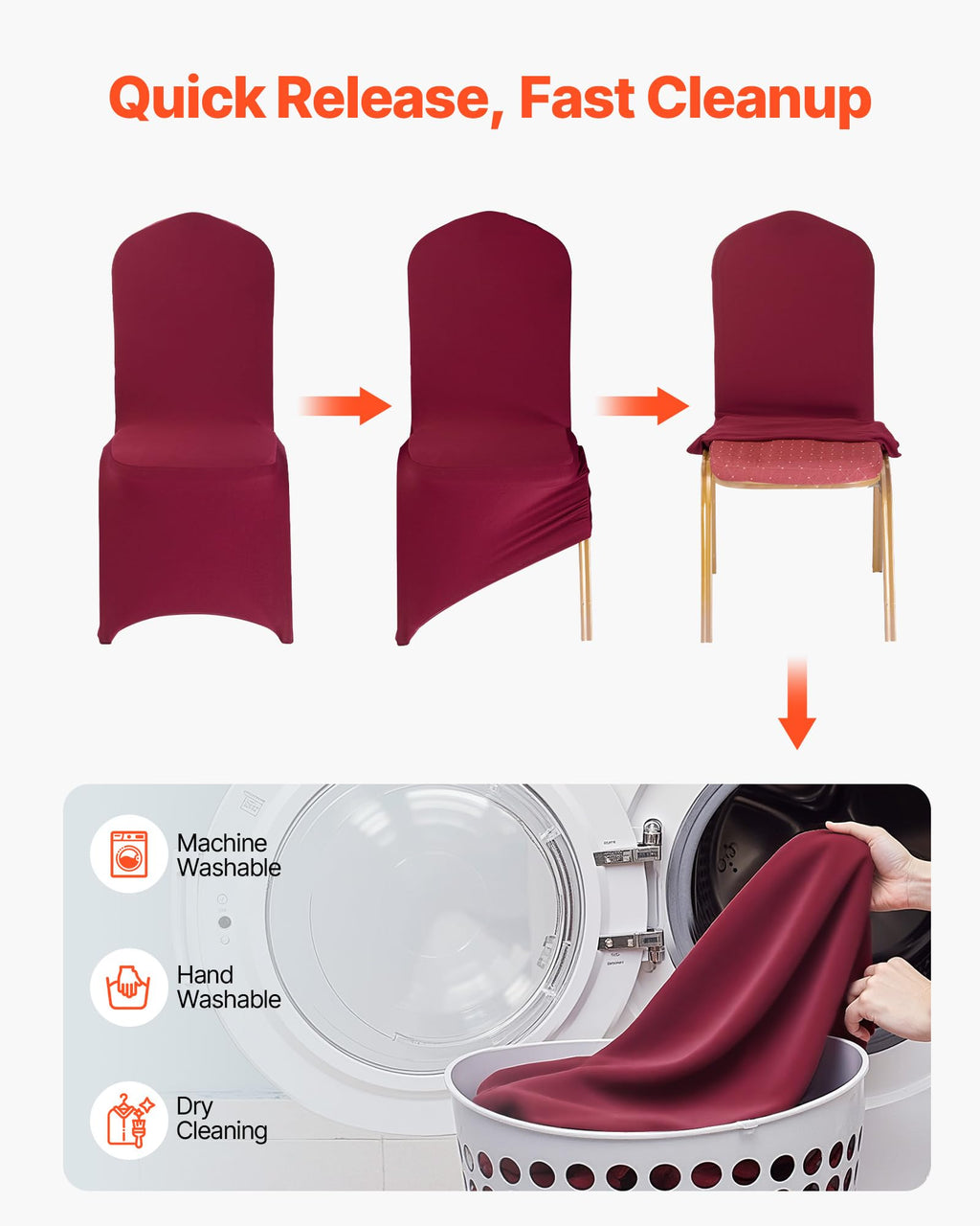 VEVOR 50 Pcs Navy Blue Chair Covers, Polyester Spandex Chair Cover, Stretch Slipcovers for Wedding Party Dining Banquet Flat-Front Chair Covers, Fits Chair Measures up to 20.08 x 17.72 x 37.4 inch