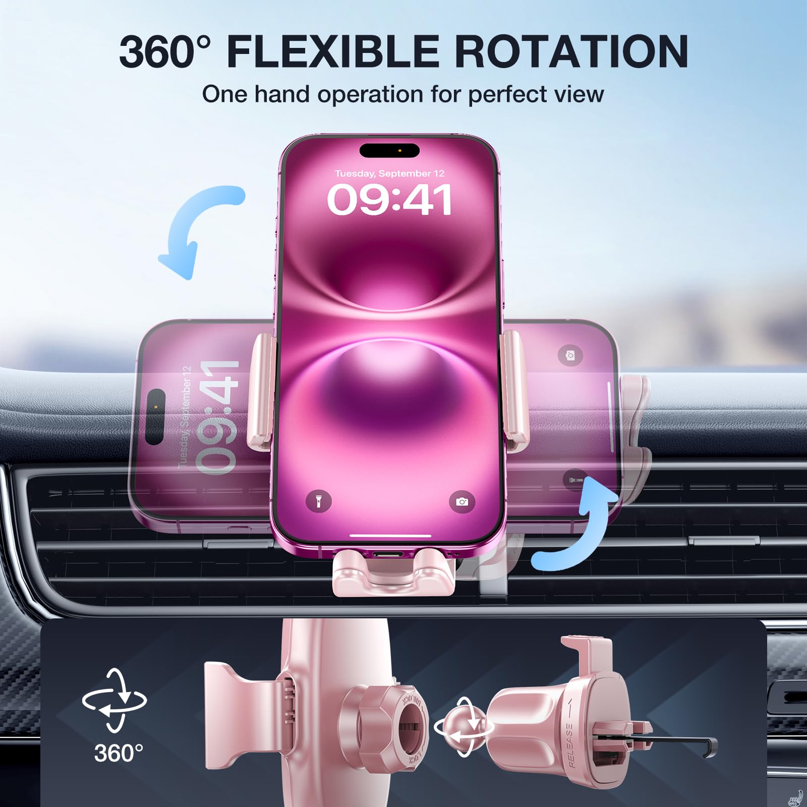 Miracase Phone Holder for Car Vent【2026 Wider Clamp & Metal Hook】 Car Phone Holder Mount for Vent Clip Hand Free Cell Phone Car Mount for iPhone 17 Pro Max 16 15 14 13 12 Samsung S25 Car Accesorries