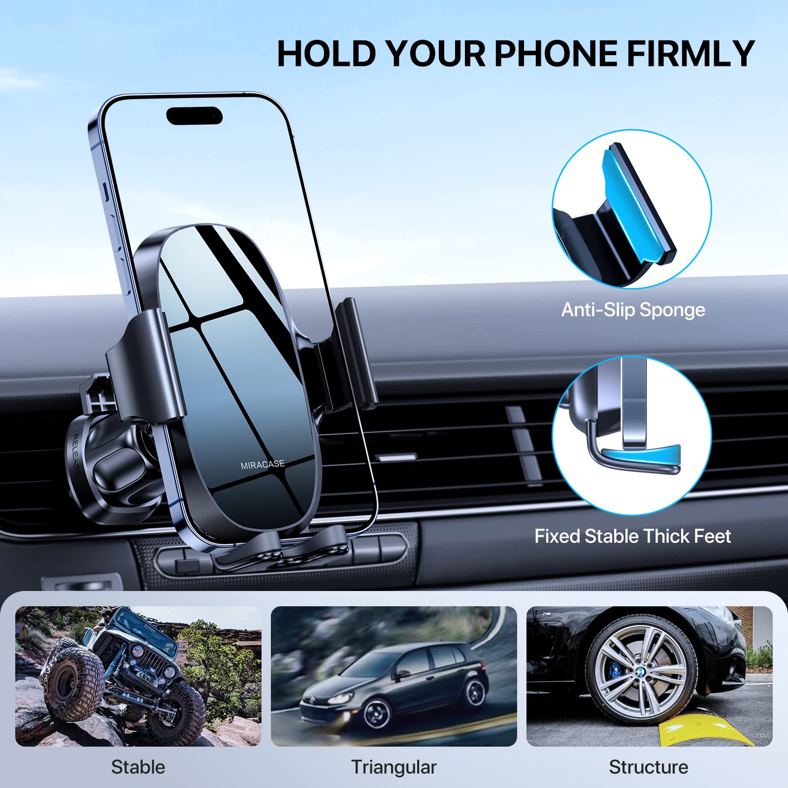 Miracase Phone Holder for Car Vent【2026 Wider Clamp & Metal Hook】 Car Phone Holder Mount for Vent Clip Hand Free Cell Phone Car Mount for iPhone 17 Pro Max 16 15 14 13 12 Samsung S25 Car Accesorries