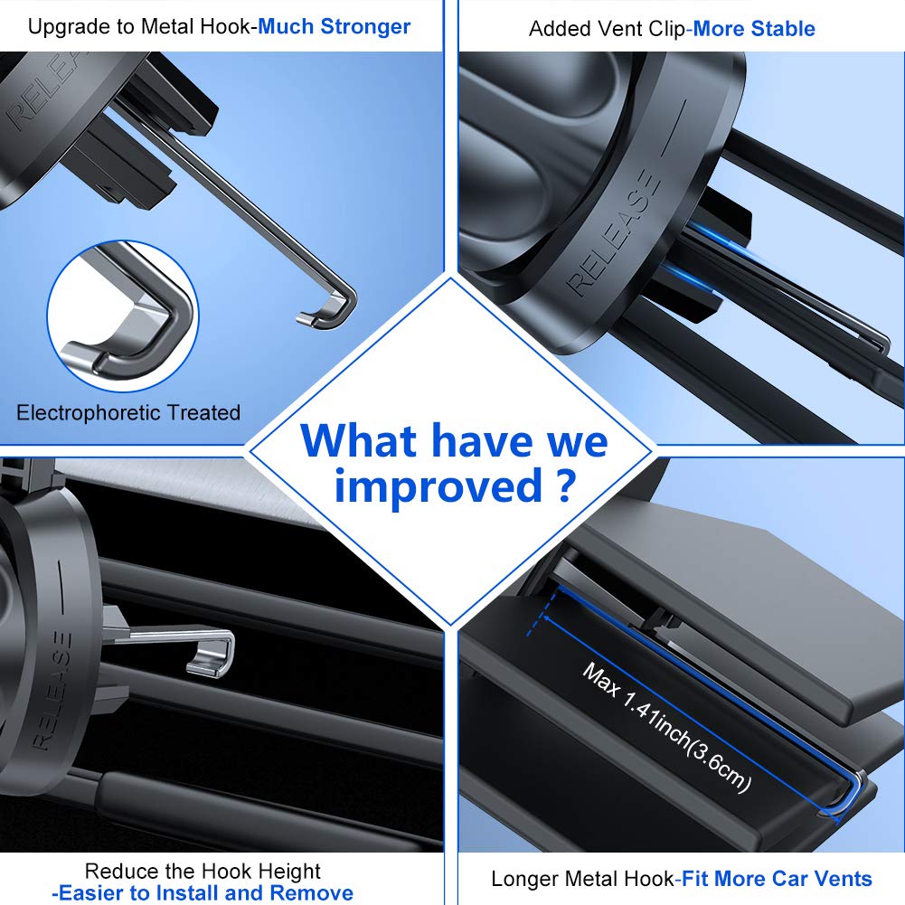 Miracase Phone Holder for Car Vent【2026 Wider Clamp & Metal Hook】 Car Phone Holder Mount for Vent Clip Hand Free Cell Phone Car Mount for iPhone 17 Pro Max 16 15 14 13 12 Samsung S25 Car Accesorries