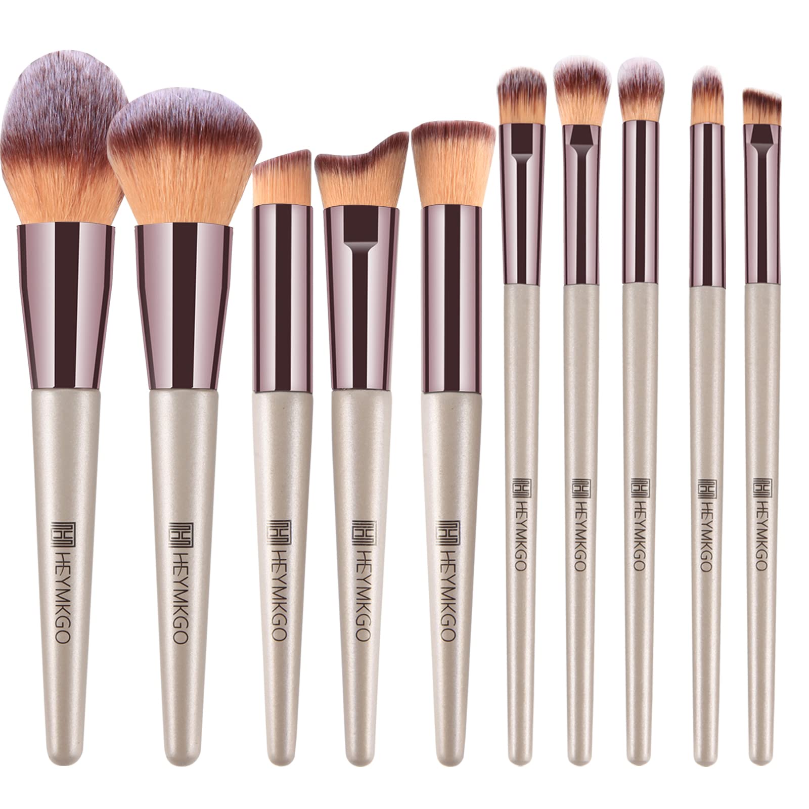 Makeup Brushes Set, HEYMKGO Portable Makeup Brush Set Professional Champagne Gold Premium Synthetic Foundation Brush Powder Concealers Eye Shadows Blush with Cosmetic Bag 10PCS Common Types