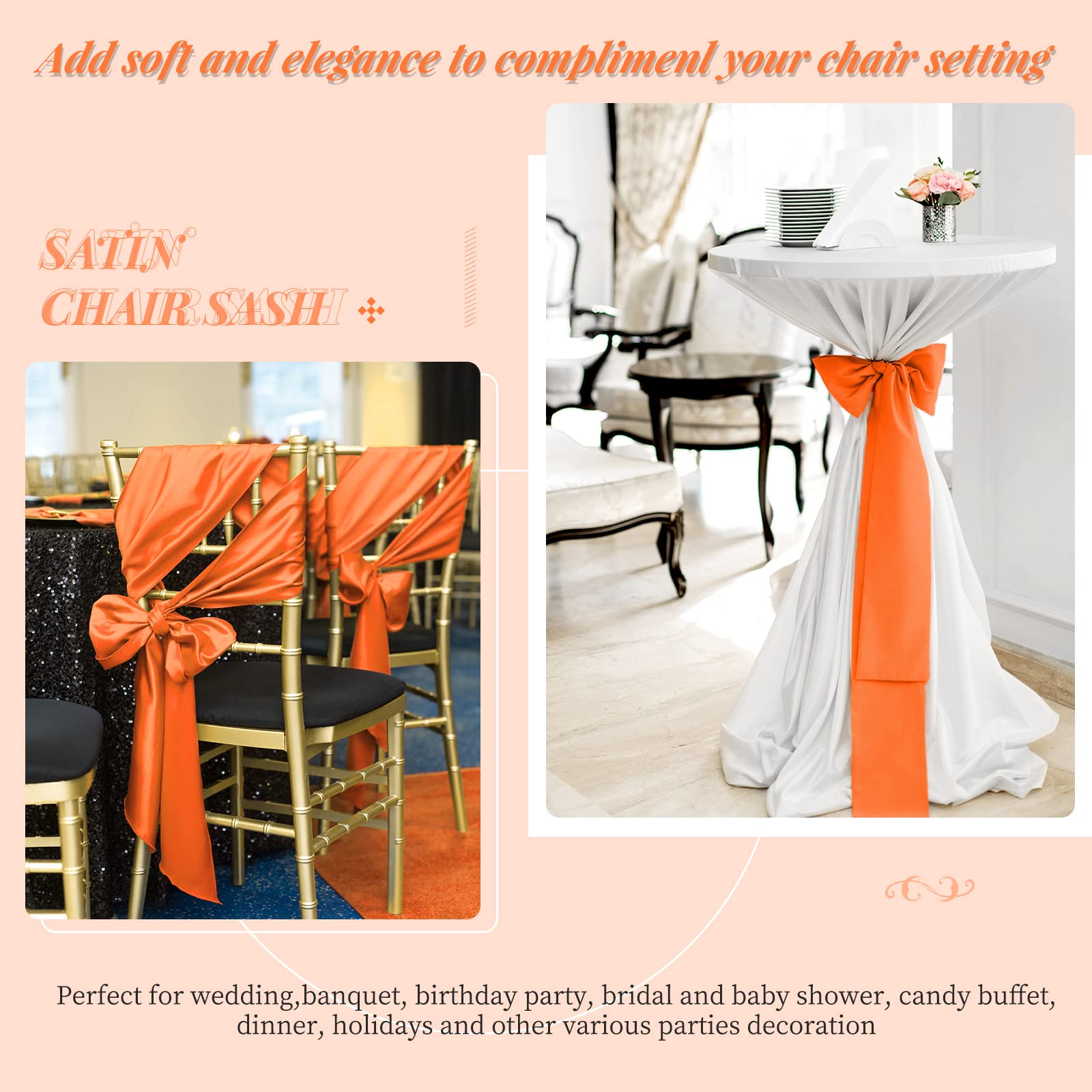 100 PCS Satin Chair Sashes Red Bows Sashes for Chair Covers, Washable Reusable Chair Cover Back Tie Supplies for Wedding Reception Events Banquets Home Kitchen Decoration (7 x 108 inch)