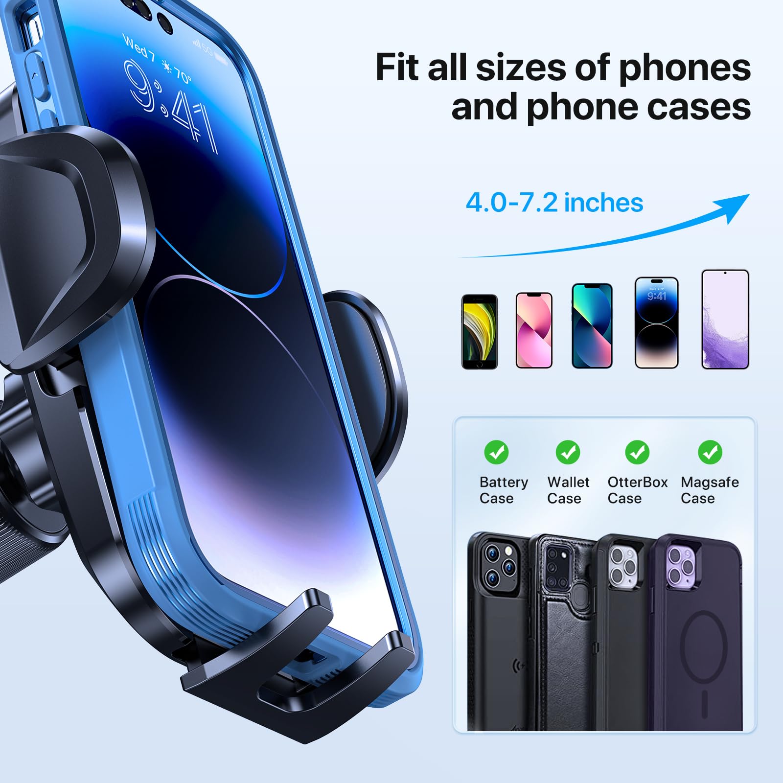 Miracase Car Phone Mount, [Upgraded Strong Military Grade Suction Cup] Long Arm Phone Holder for Car Dashboard Windshield Vent, Hands Free Cell Phone Holder Compatible with All Mobile Phones