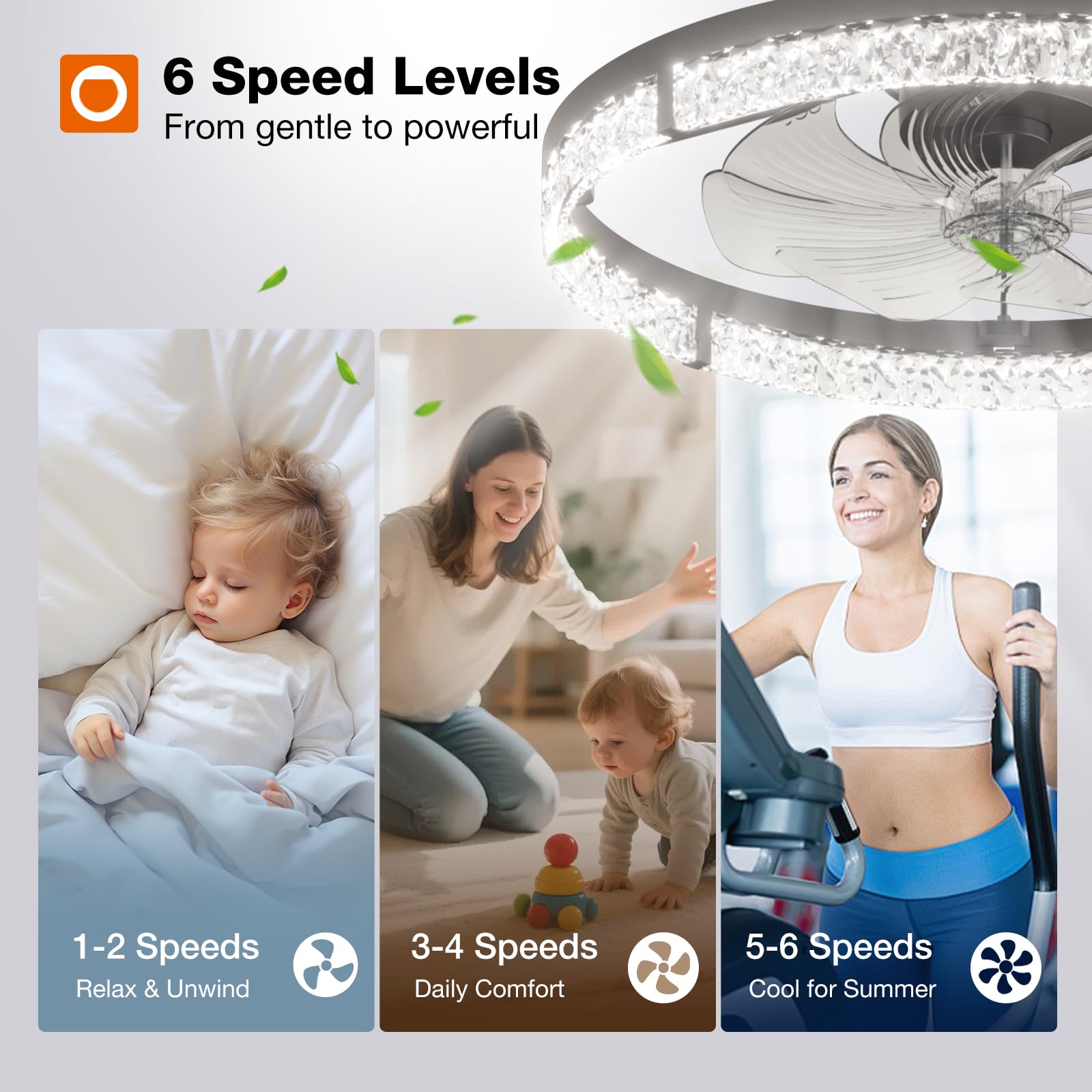 addlon Ceiling Fans with Lights and Remote, 24'' Low Profile Ceiling Fans, 3000-6000K Dimmable Modern Flush Mount LED Fan Light, Fandelier Ceiling Fan for Bedroom, Kitchen, Living Room, Office, Black