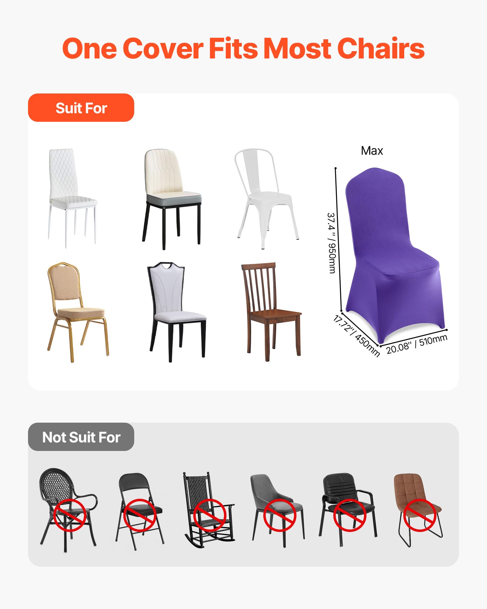 VEVOR 50 Pcs Navy Blue Chair Covers, Polyester Spandex Chair Cover, Stretch Slipcovers for Wedding Party Dining Banquet Flat-Front Chair Covers, Fits Chair Measures up to 20.08 x 17.72 x 37.4 inch