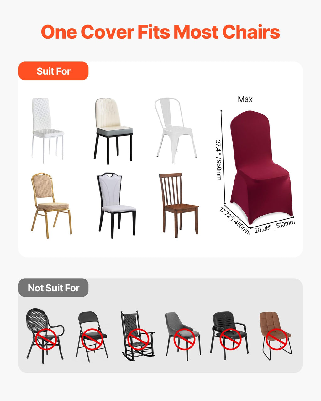 VEVOR 50 Pcs Navy Blue Chair Covers, Polyester Spandex Chair Cover, Stretch Slipcovers for Wedding Party Dining Banquet Flat-Front Chair Covers, Fits Chair Measures up to 20.08 x 17.72 x 37.4 inch