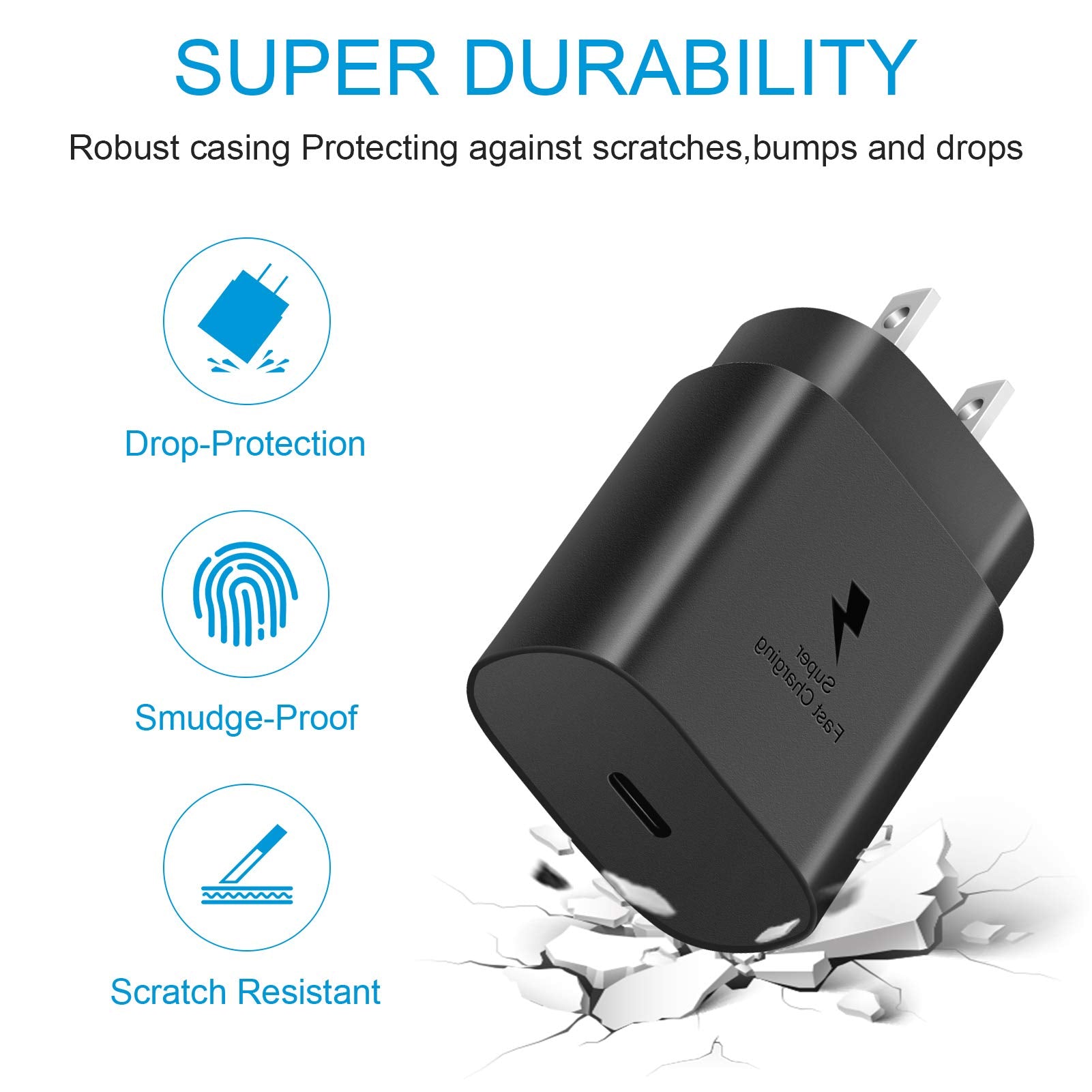 USB C Fast Charger,2 Pack Type C Fast Charger Wall Charger Super Fast Charging Block for Galaxy S24 S23 S22 S21 S20 Ultra S10 S9, Note 20 10 9, with 6ft USB C to Type C Cable 25W Charger Adapter