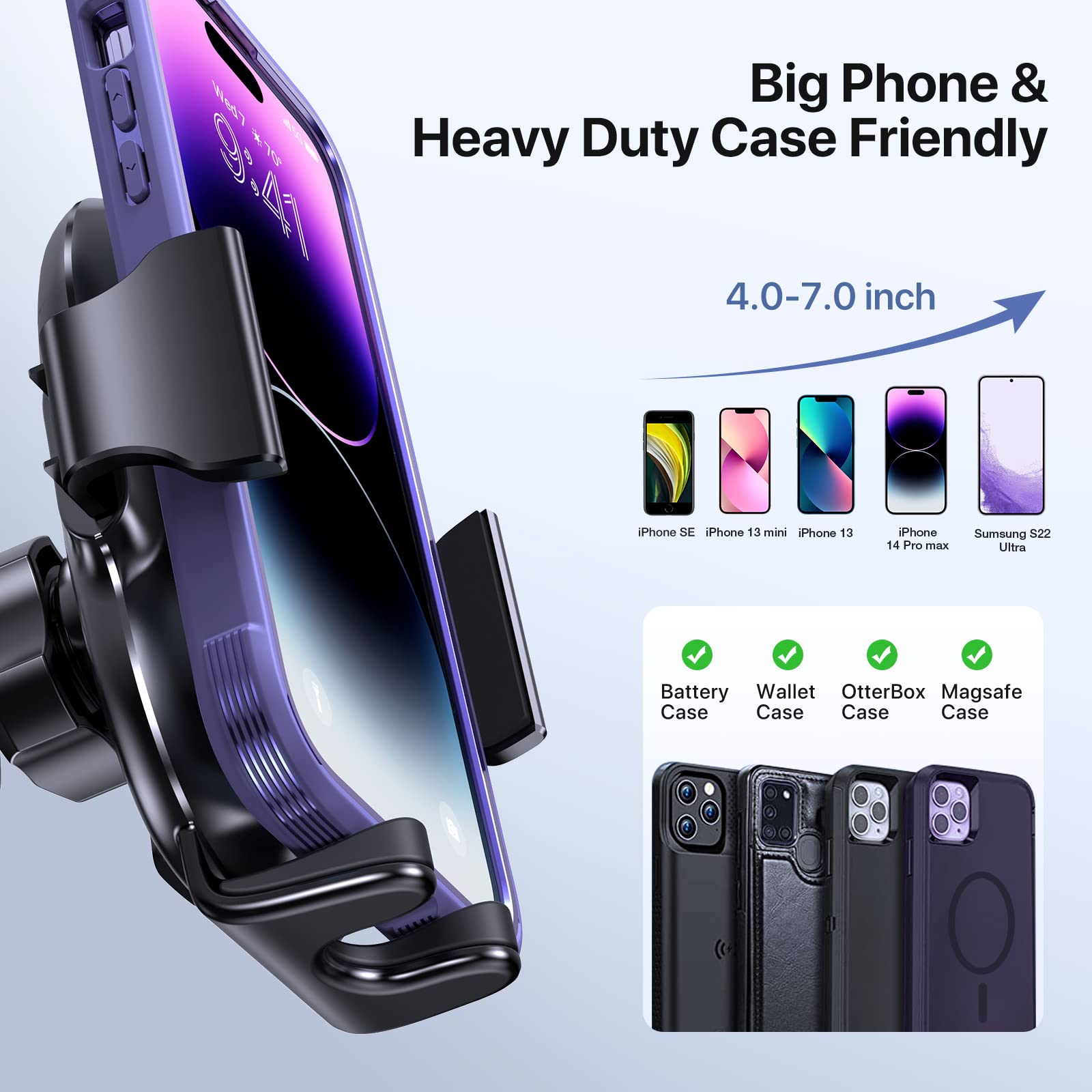 Miracase Car Phone Mount, [Upgraded Strong Military Grade Suction Cup] Long Arm Phone Holder for Car Dashboard Windshield Vent, Hands Free Cell Phone Holder Compatible with All Mobile Phones