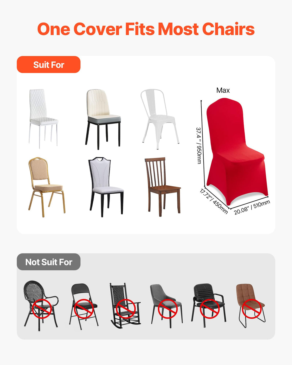 VEVOR 50 Pcs Navy Blue Chair Covers, Polyester Spandex Chair Cover, Stretch Slipcovers for Wedding Party Dining Banquet Flat-Front Chair Covers, Fits Chair Measures up to 20.08 x 17.72 x 37.4 inch