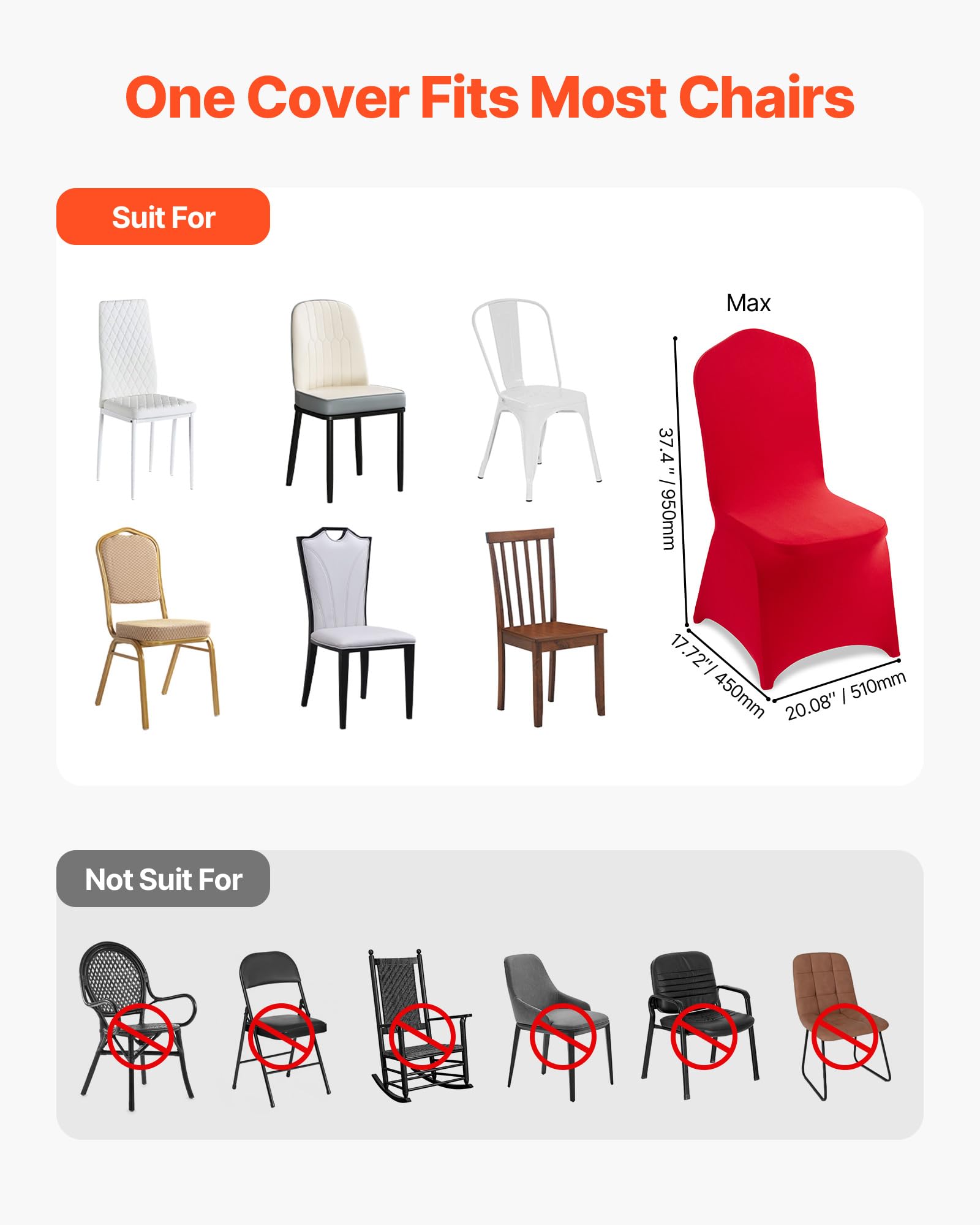 VEVOR 50 Pcs Navy Blue Chair Covers, Polyester Spandex Chair Cover, Stretch Slipcovers for Wedding Party Dining Banquet Flat-Front Chair Covers, Fits Chair Measures up to 20.08 x 17.72 x 37.4 inch