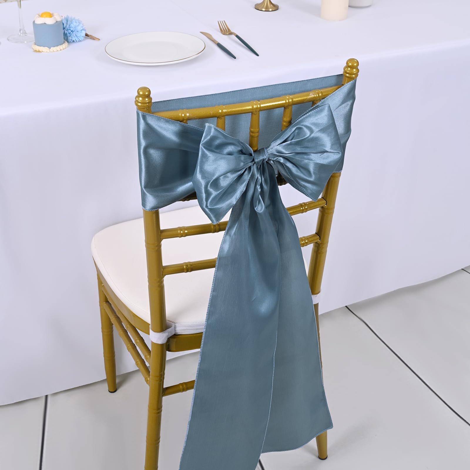 100 PCS Satin Chair Sashes Red Bows Sashes for Chair Covers, Washable Reusable Chair Cover Back Tie Supplies for Wedding Reception Events Banquets Home Kitchen Decoration (7 x 108 inch)