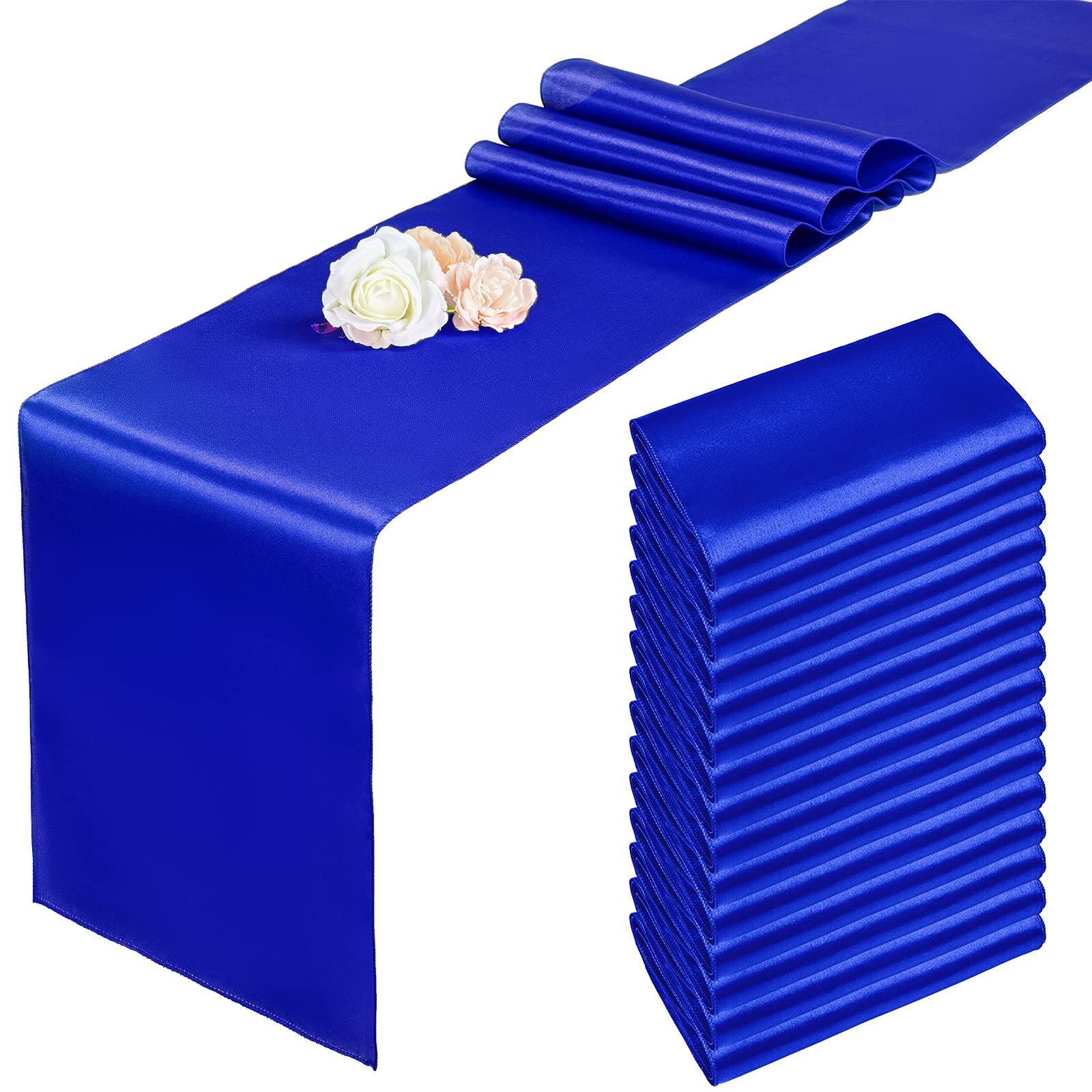 Pesonlook 15 Pack Royal Blue Table Runners 12 x 108 Inch Long for Rectangle Round Tables, Satin Table Runner for Wedding, Birthday Party Banquets Graduation Engagements Decoration