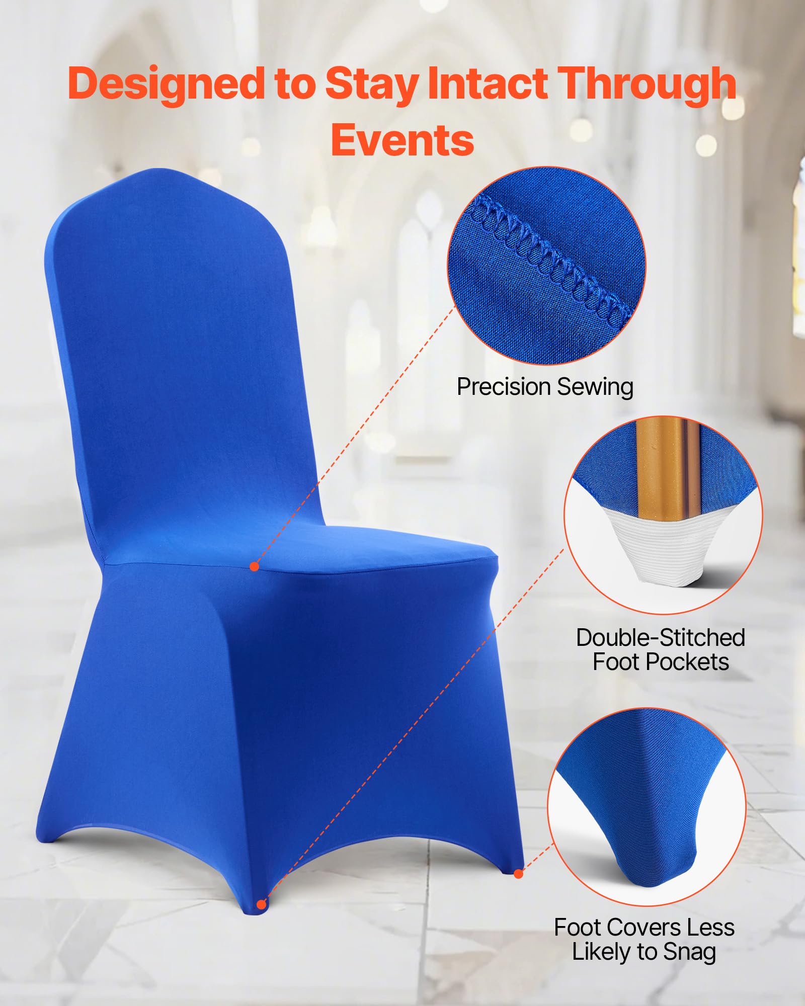 VEVOR 50 Pcs Navy Blue Chair Covers, Polyester Spandex Chair Cover, Stretch Slipcovers for Wedding Party Dining Banquet Flat-Front Chair Covers, Fits Chair Measures up to 20.08 x 17.72 x 37.4 inch