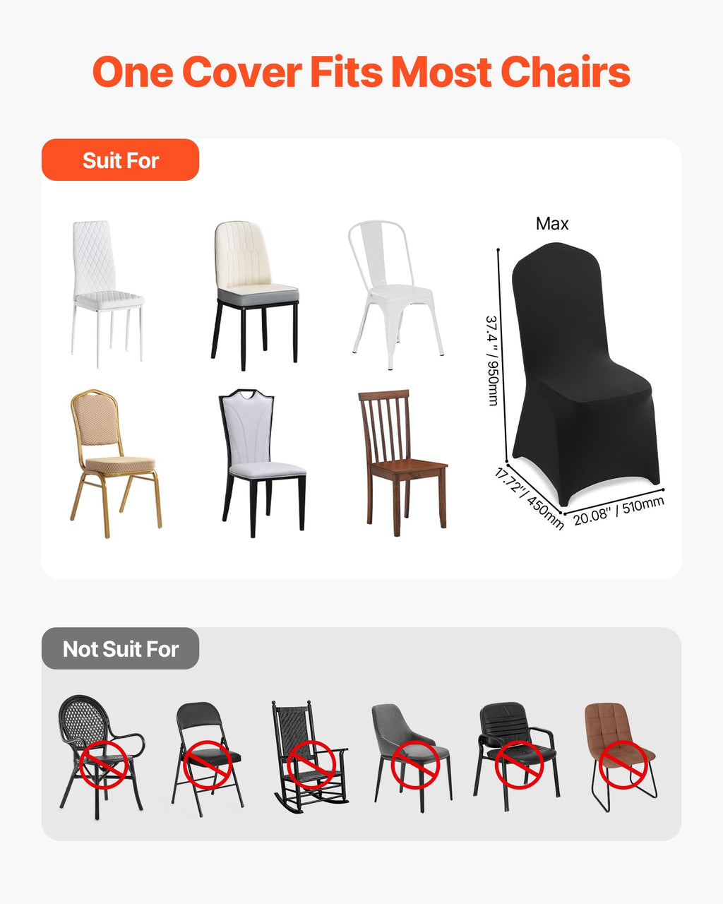 VEVOR 50 Pcs Navy Blue Chair Covers, Polyester Spandex Chair Cover, Stretch Slipcovers for Wedding Party Dining Banquet Flat-Front Chair Covers, Fits Chair Measures up to 20.08 x 17.72 x 37.4 inch