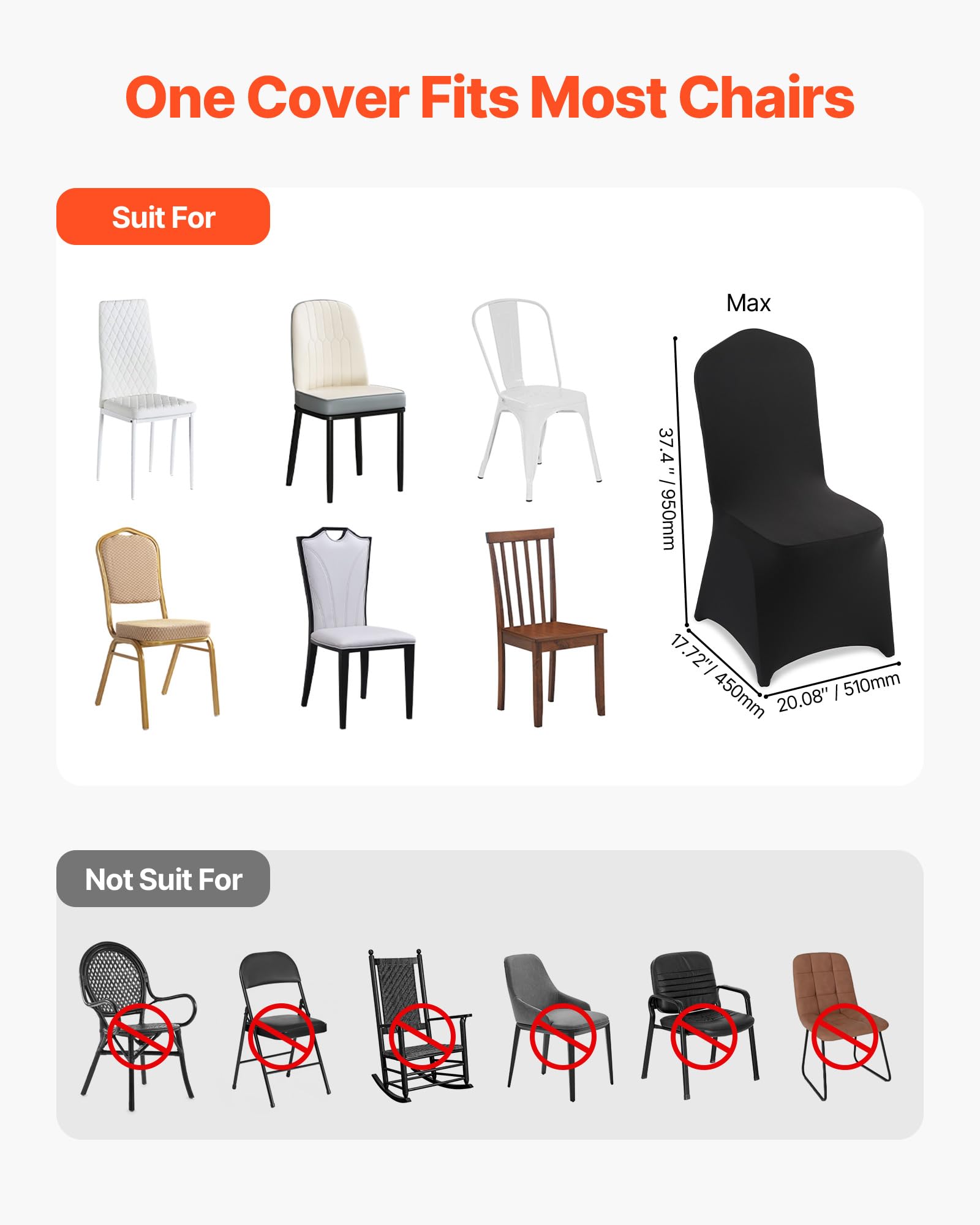 VEVOR 50 Pcs Navy Blue Chair Covers, Polyester Spandex Chair Cover, Stretch Slipcovers for Wedding Party Dining Banquet Flat-Front Chair Covers, Fits Chair Measures up to 20.08 x 17.72 x 37.4 inch