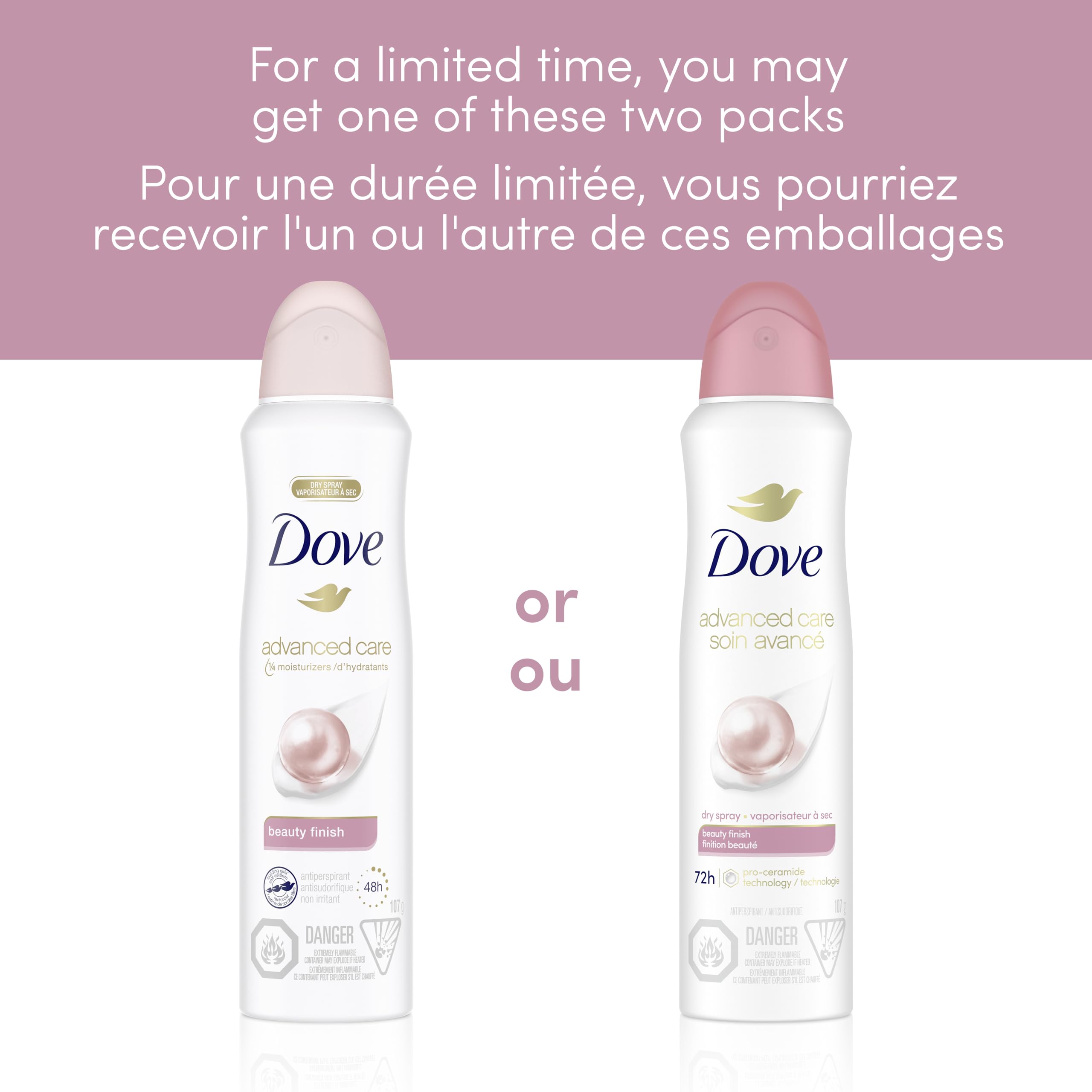 Dove Advanced Care Beauty Finish Dry Spray Antiperspirant Deodorant for Women with ¼ Moisturizers 107 g