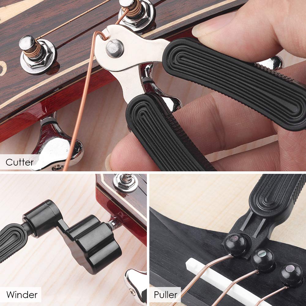 Guitar Strings Acoustic 6 Strings Set of 3,maxin Guitar Strings Pack Replacement Steel String for Acoustic Guitar with Guitar String Winder and Cutter, Bridge Pin Puller 3 in 1,Guitar Picks